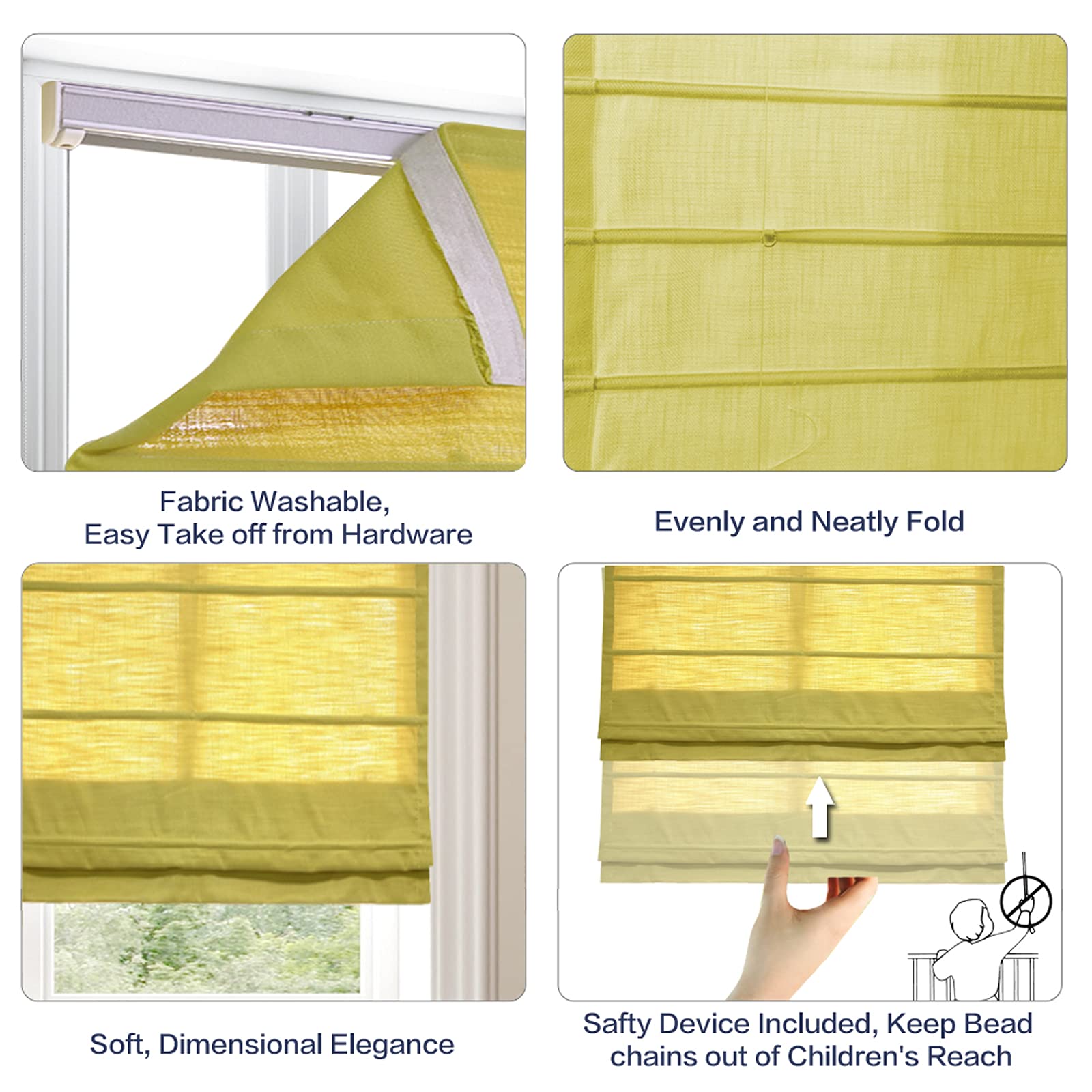 Cordless Roman Shades Window Blinds - Elegant Custom Blackout Navy Fabric for Windows & Doors, Perfect for Bedrooms, Living Rooms, and Home Offices