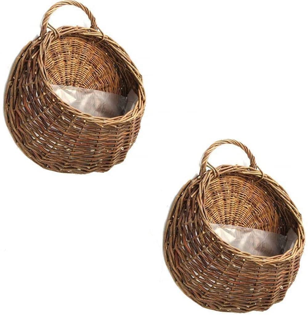 Hanging Flower Pot Basket - Wall Mounted Wicker Planter, Rattan Braided Hanging Basket for Indoor Outdoor Garden, Wedding & Home Decor (2-Pack) - Perfect for Porch, Patio, Balcony & Door Decorations