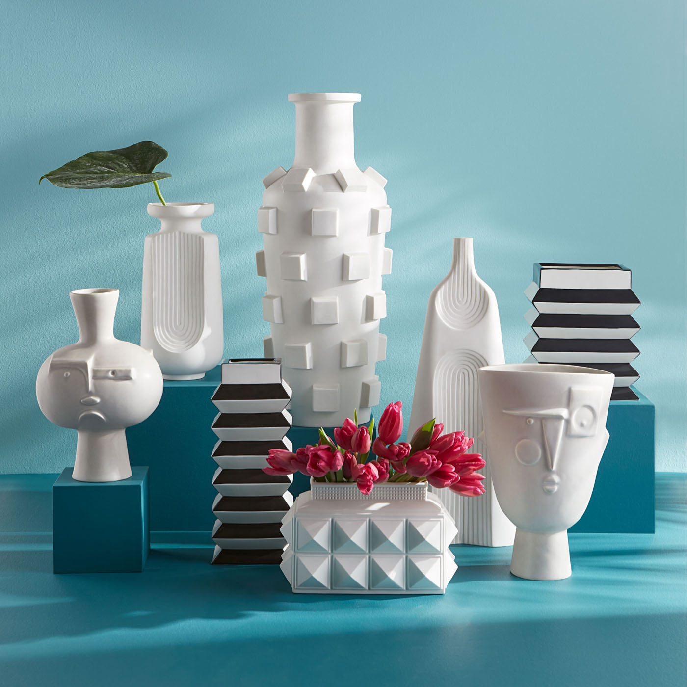 Charade Studded Low Vase - Elegant Decorative Ceramic Flower Vase for Home, Wedding, and Table Centerpiece Decor