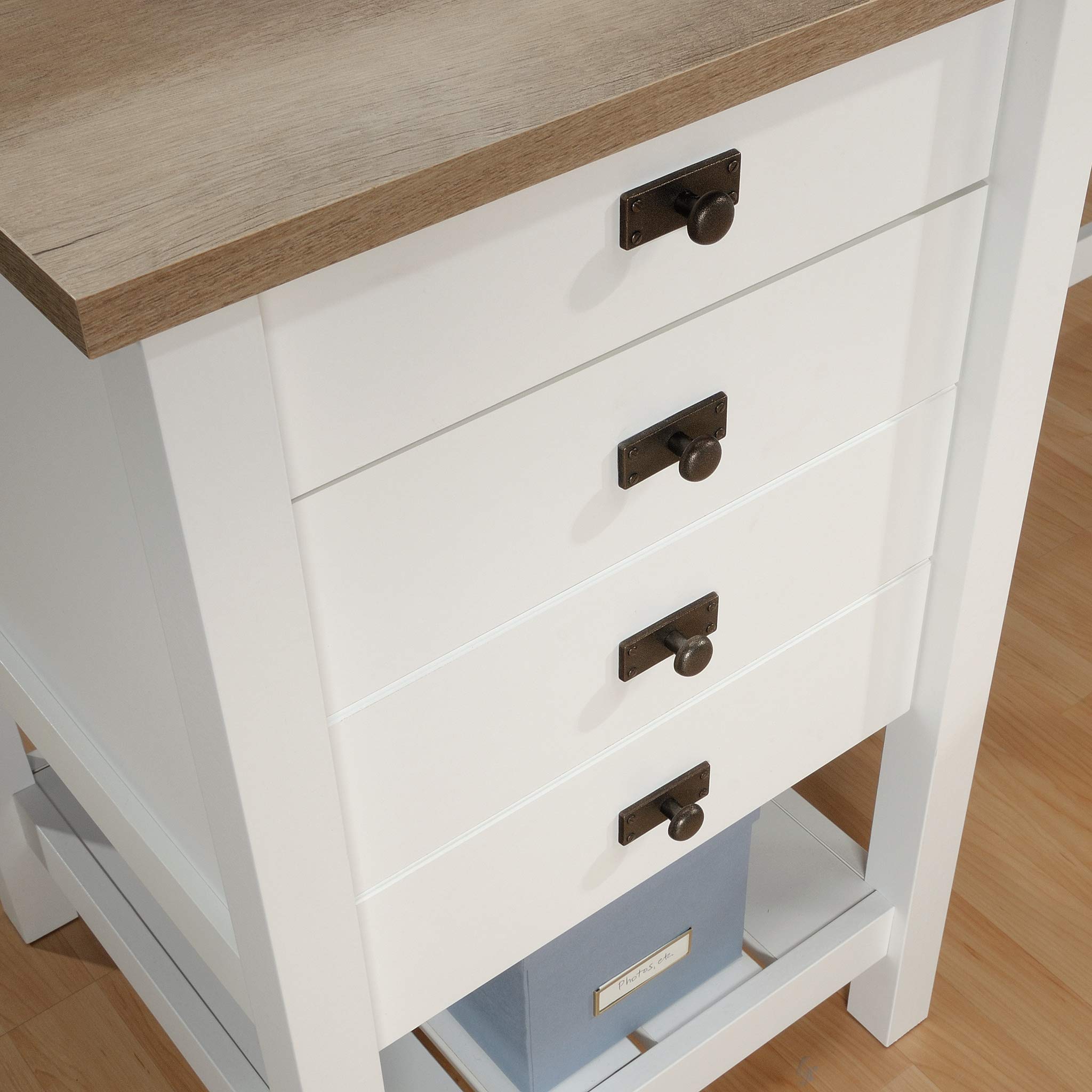 Sauder Cottage Road L-Shaped Computer Desk with Drawers & File Cabinet - Home Office Desk with Cable Management in Soft White Finish - Perfect for Small Spaces & Remote Work Setup