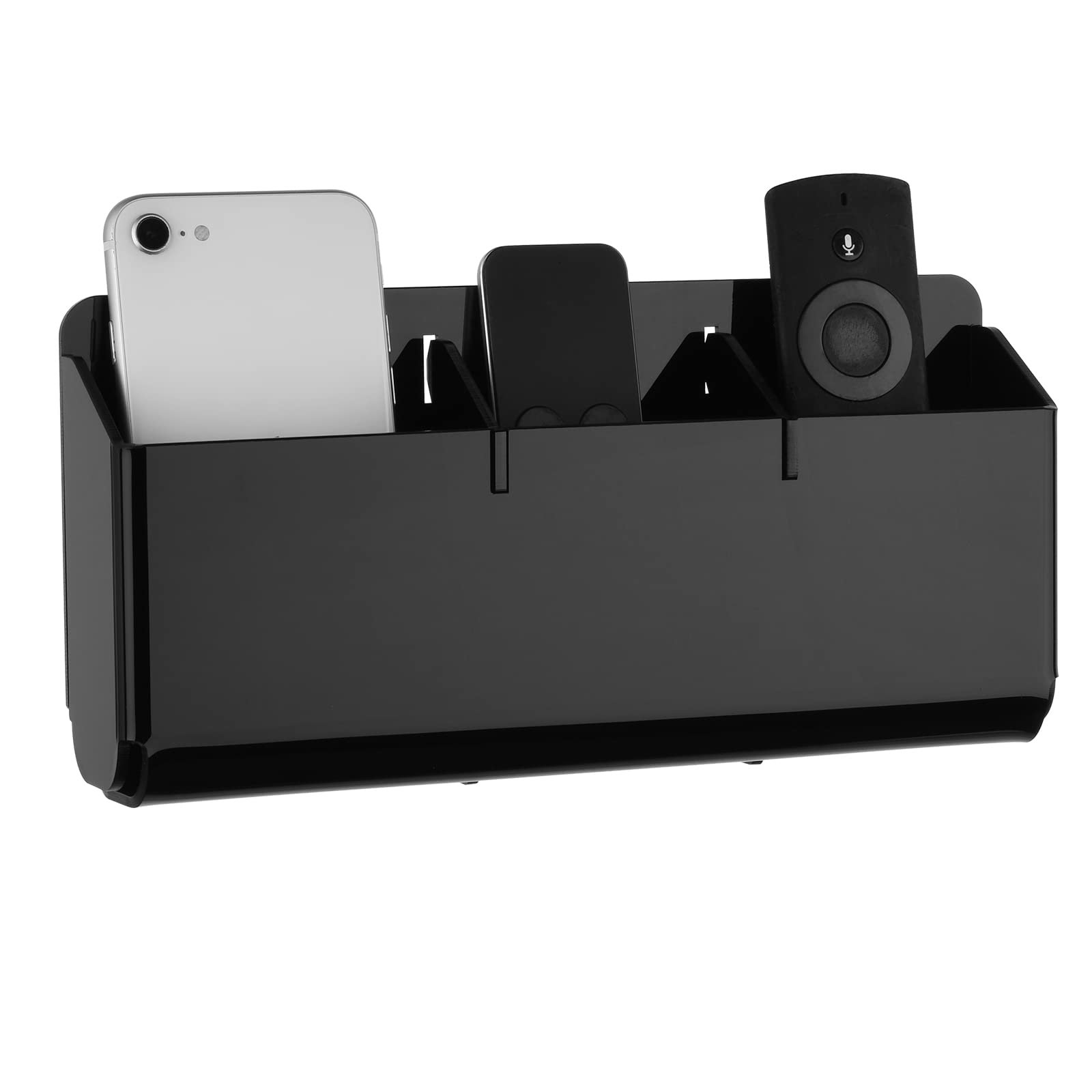 Cosmos Remote Control Stand & Wall Mount Phone Holder - Removable Block Wall Shelf for Cell Phone Charging & Multipurpose Storage Organizer (Solid Black) - Perfect for Living Room, Bedroom & Office Organization