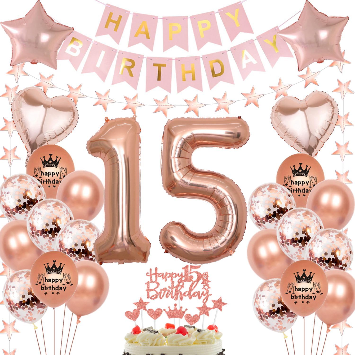 15th Birthday Rose Gold Balloons for Girls - Elegant Party Decorations for Sweet 16, 18th Birthday & Anniversary Celebrations | Perfect for Birthday Parties, Baby Showers & Special Events