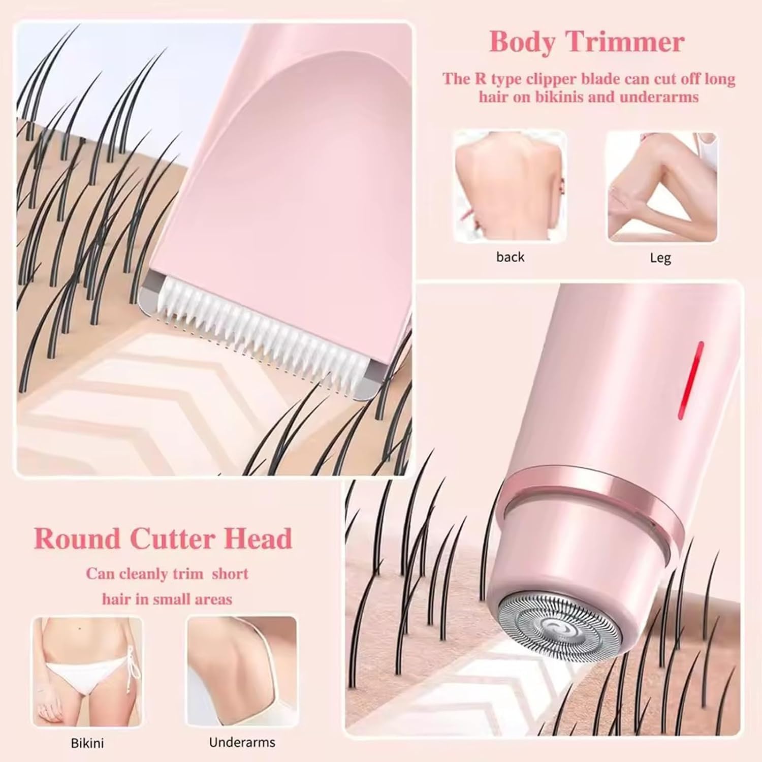 2-in-1 Women's Electric Shaver & Trimmer - Dual Head Bikini & Body Hair Remover for Pubic, Underarm, Legs, Face & Lips - Rechargeable Dry/Wet Use (Pink, Style B) - Perfect for Travel, Gym & Sensitive Skin Care