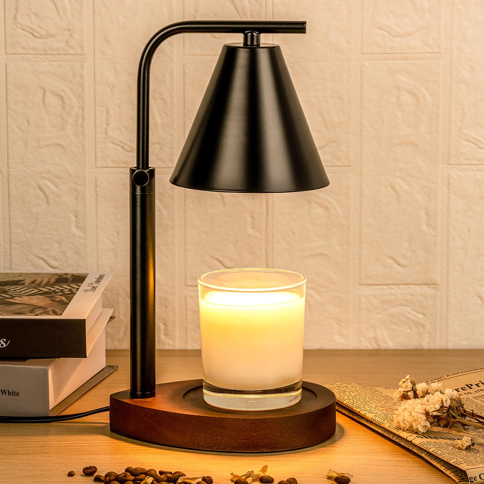 Black Candle Warmer Lamp with Timer - Adjustable Height Electric Candle Melter for Home Decor, Romantic Ambiance & Aesthetic Gifts for Women - Perfect for Bedroom, Bathroom, Living Room & Spa Relaxation