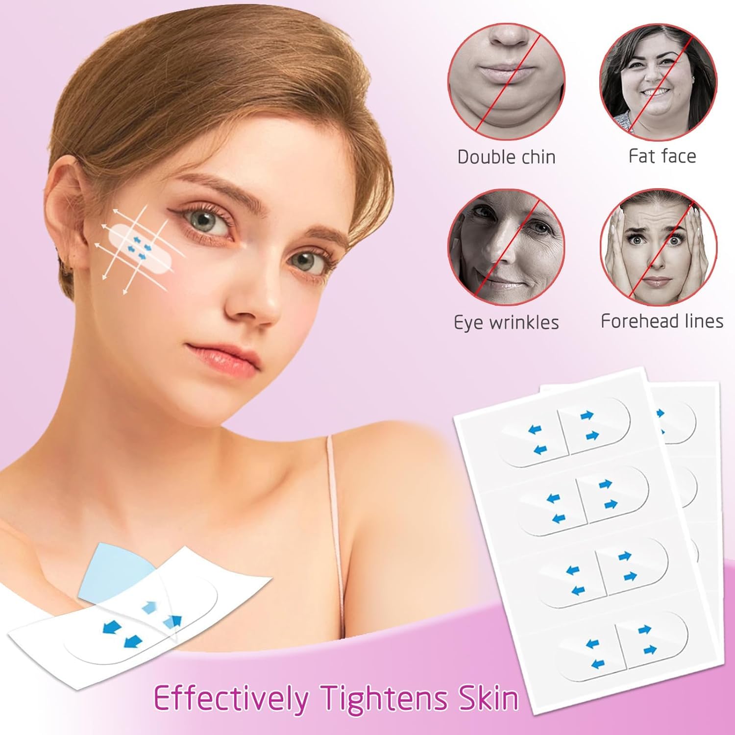 60 PCS Face Lift Tape – Invisible Neck & Double Chin Lifting Tape for Wrinkles & Sagging Skin | Overnight Firming Face Tape for Eyes, Neck & Jawline | Instant Facelift Solution for Parties, Photos & Special Events