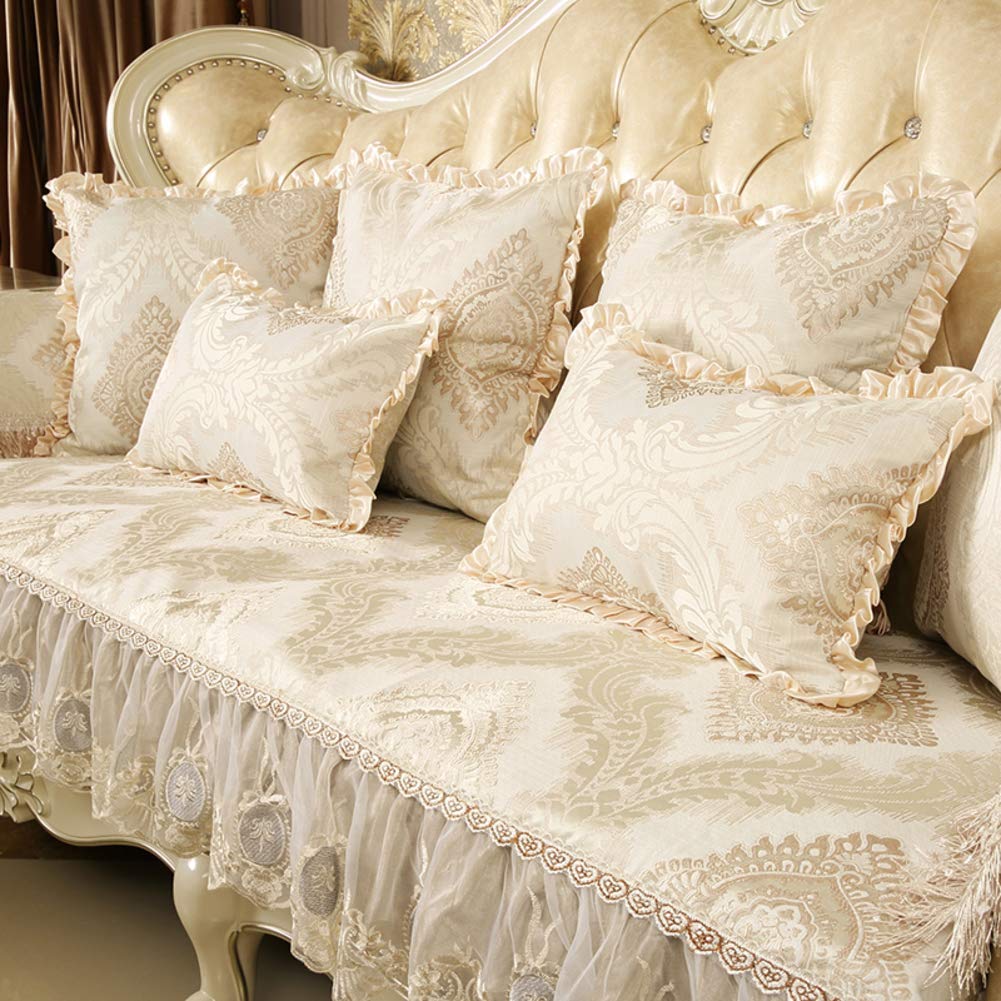 Nileco European Anti-Slip Sofa Slipcover - Floral Thick Loveseat Cover, Washable Lace Furniture Protector (90x240cm/35x94inch) for Living Room, Bedroom & Home Decor