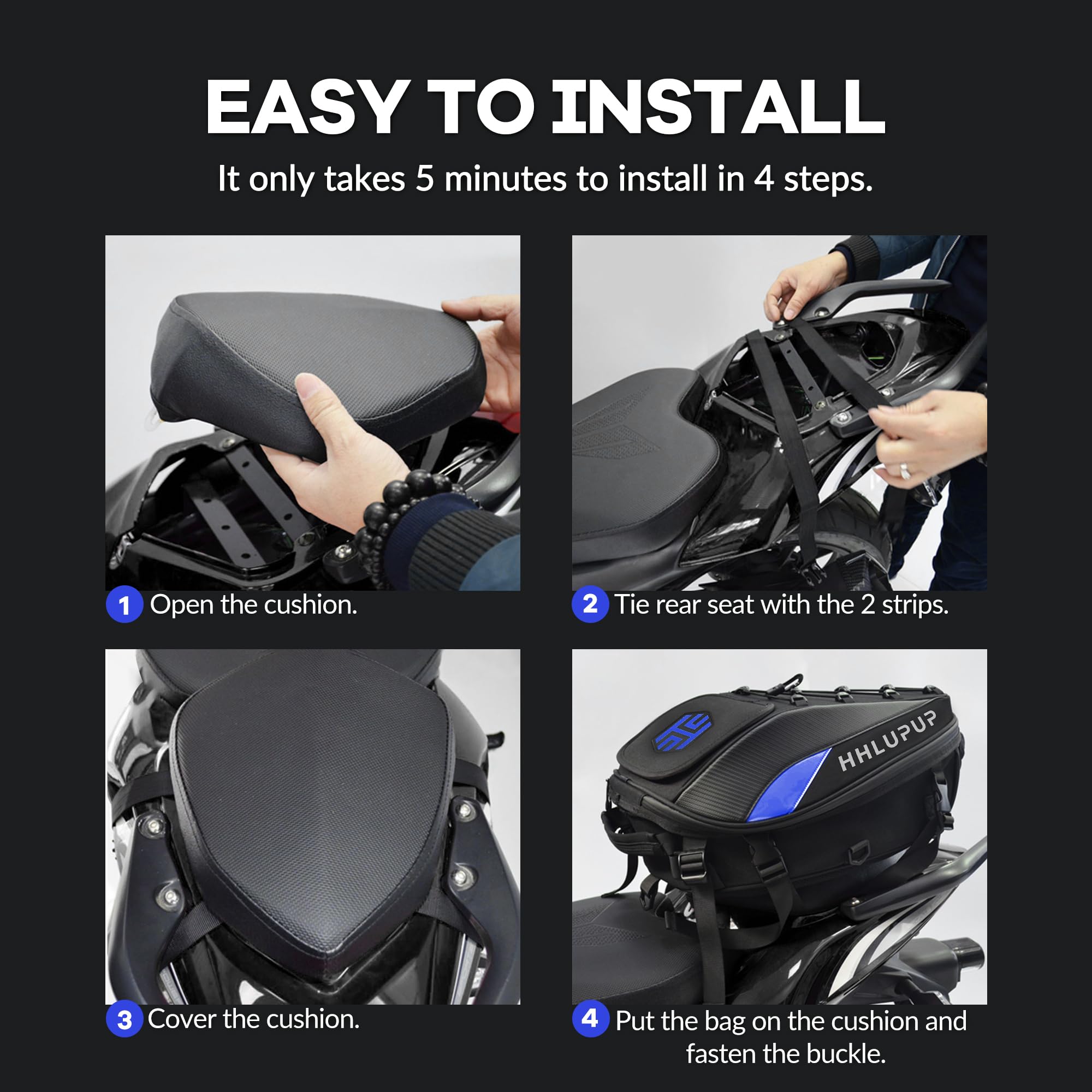 Waterproof Motorcycle Tail Bag with Password Lock - 38L Large Capacity Seat & Helmet Storage Backpack - Durable Motorbike Luggage for Commuting & Travel (Blue) - Perfect for Daily Rides & Weekend Adventures