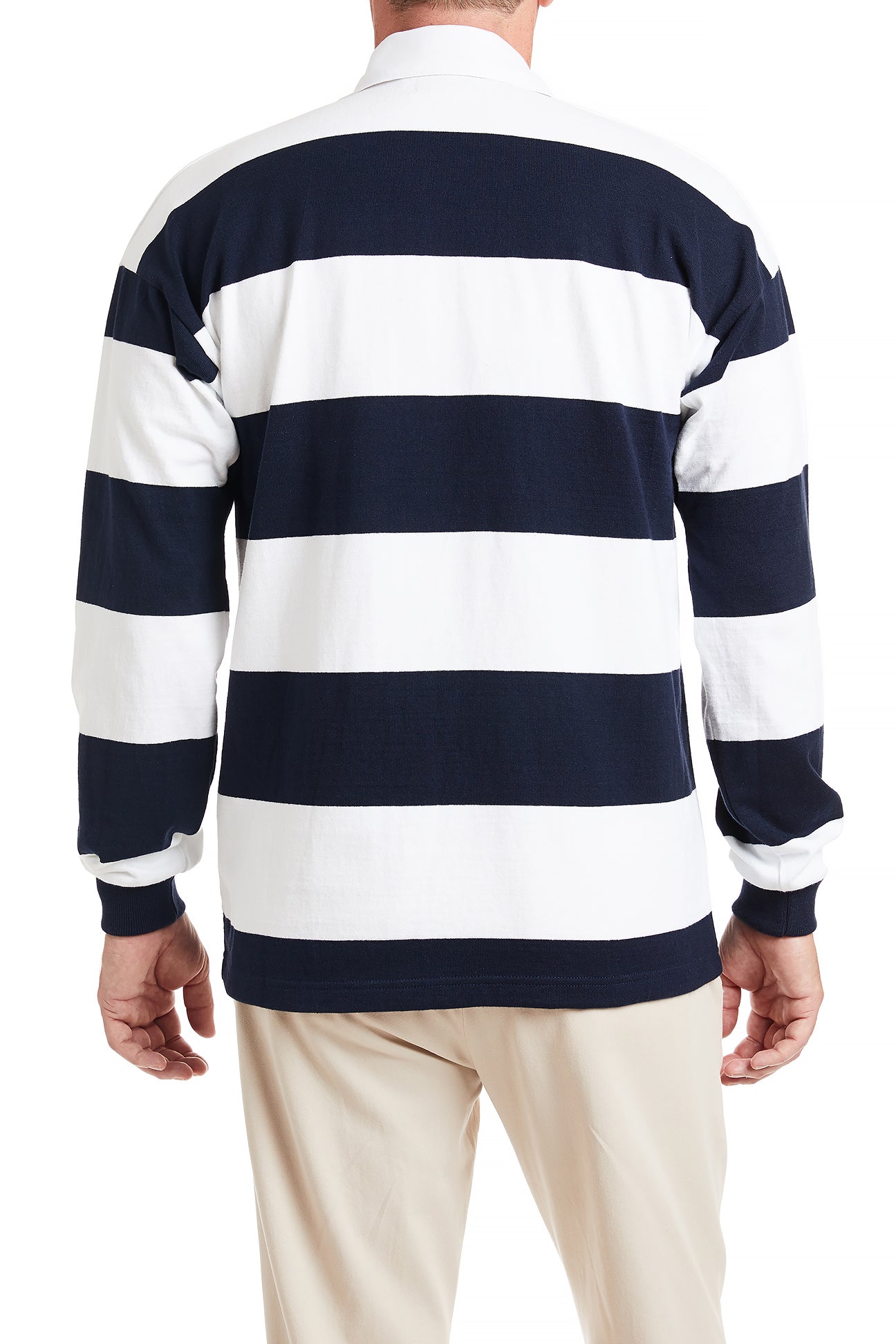 Castaway Rugby Shirt - Navy & White Striped Men's Casual Button Down Top | Perfect for Sports, Outdoor Activities & Streetwear Fashion