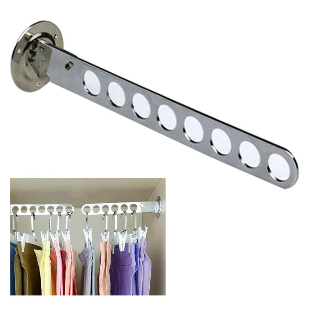 Stainless Steel Folding Wall Mounted Clothes Hanger Rack with Swing Arm - Heavy Duty Drying Rack for Closet Storage & Organization - Perfect for Small Spaces, Laundry Rooms & Bathrooms