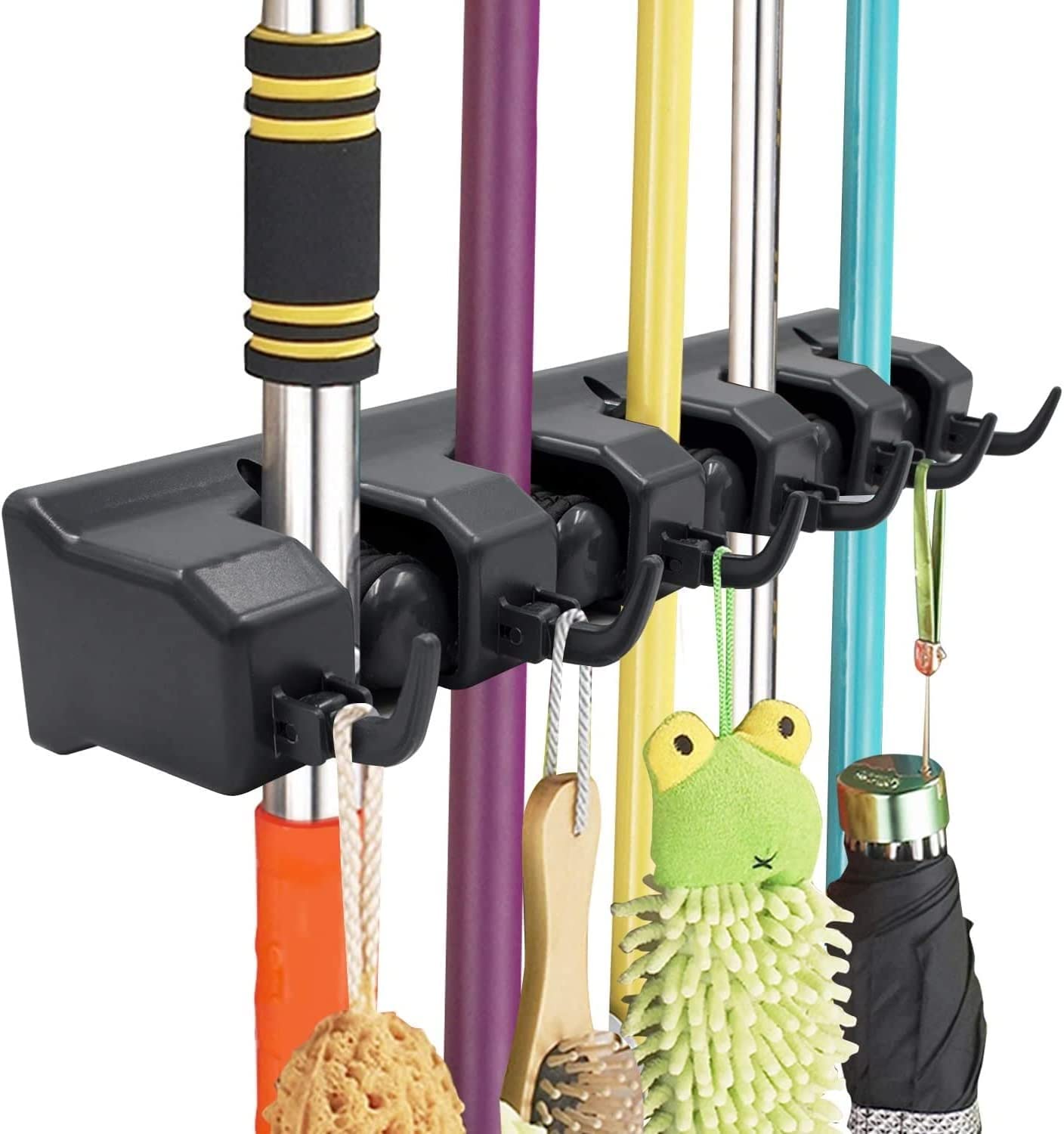 Wall Mount Broom Holder & Garden Tool Organizer - Heavy Duty Storage Rack for Mops, Rakes & Cleaning Supplies (1.25