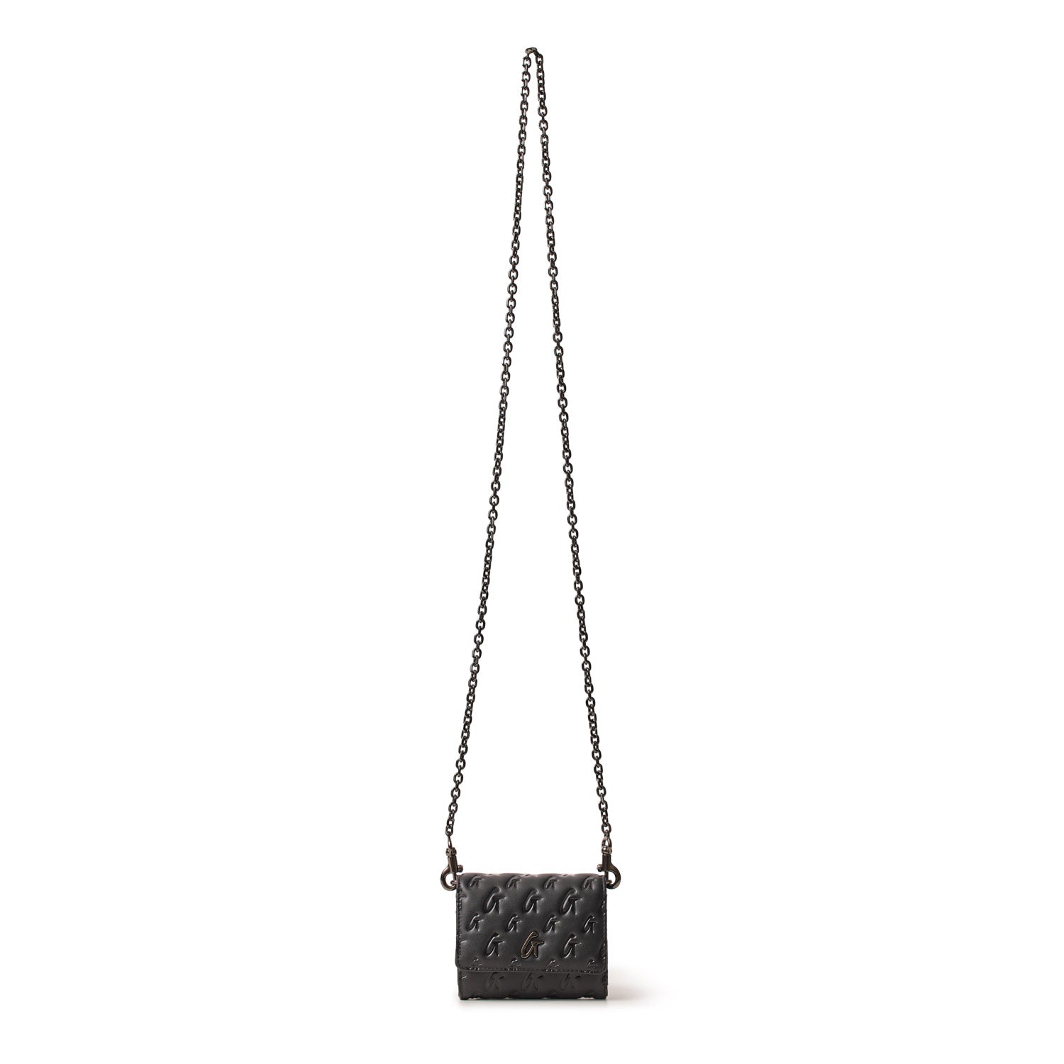 MONOGRAM GUNMETAL COMPACT WALLET ON CHAIN (WOC) - BLACK | Luxury Crossbody Bag for Women | Perfect for Evening Out, Date Night & Travel Accessories