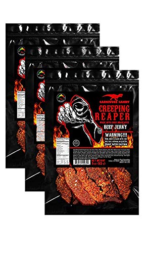Creeping Ghost Carolina Reaper Beef Jerky - 3oz Bag (Pack of 3) | World's Hottest Pepper | Sweet & Spicy Flavor | Perfect for Camping, Hiking & Snacking