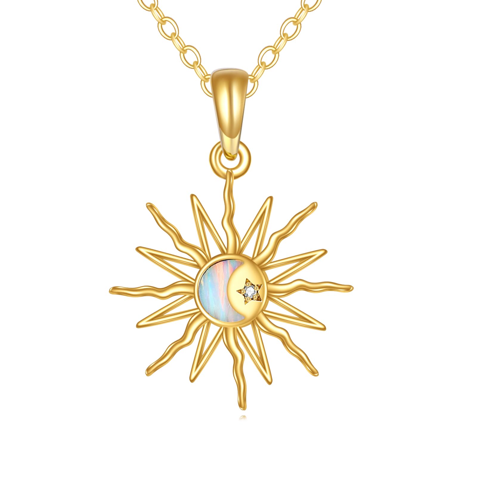 14K Gold Sun Necklace with Opal or Moonstone - Elegant Sunburst Pendant Jewelry for Women | Perfect Gift for Birthday, Anniversary & Everyday Wear