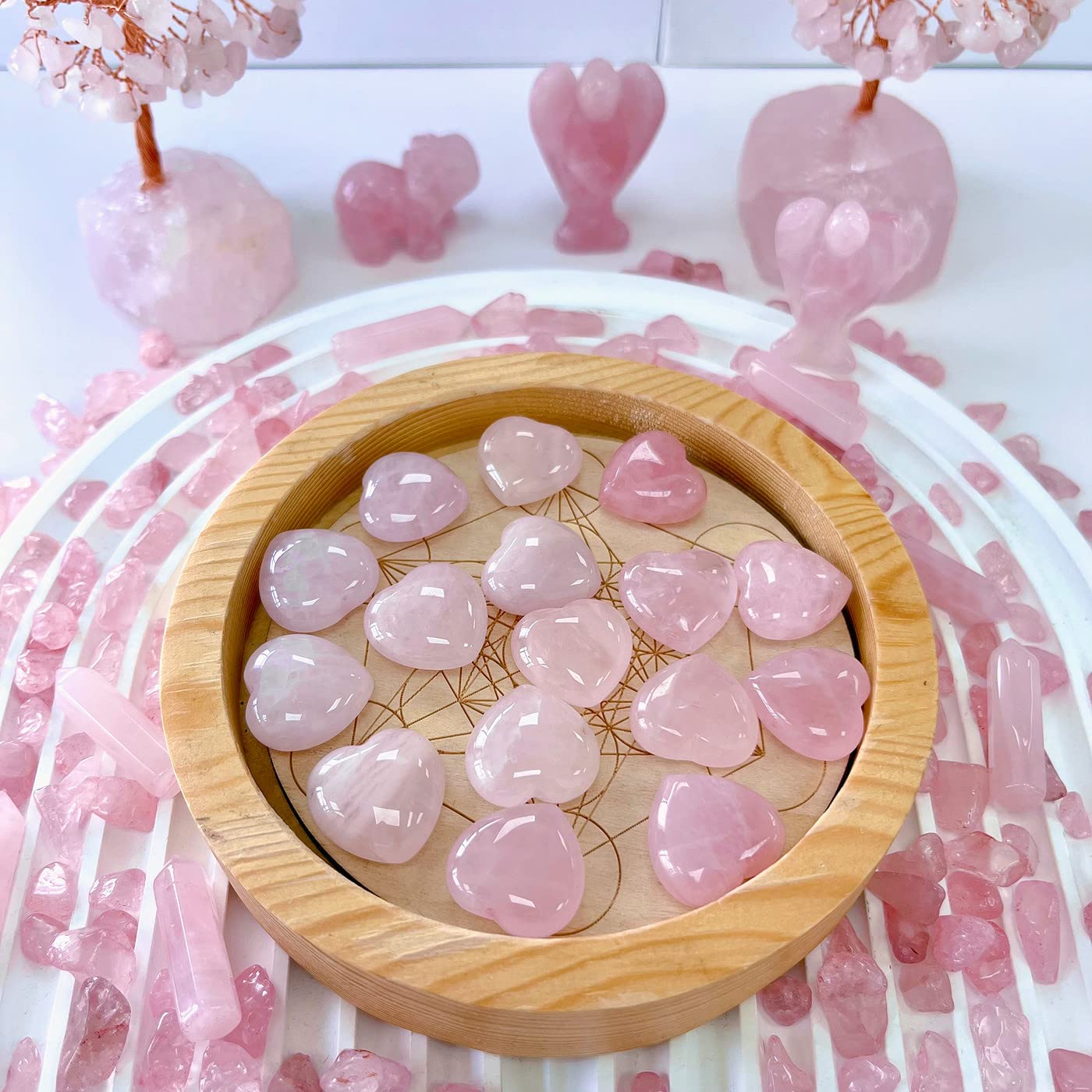 10Pcs Natural Rose Quartz Heart Stones - Polished Reiki Healing Crystals, Pink Gemstone Gifts for Mom, Mother's Day, Valentine's Day - Meditation, Yoga, Home Decor, Spiritual Healing