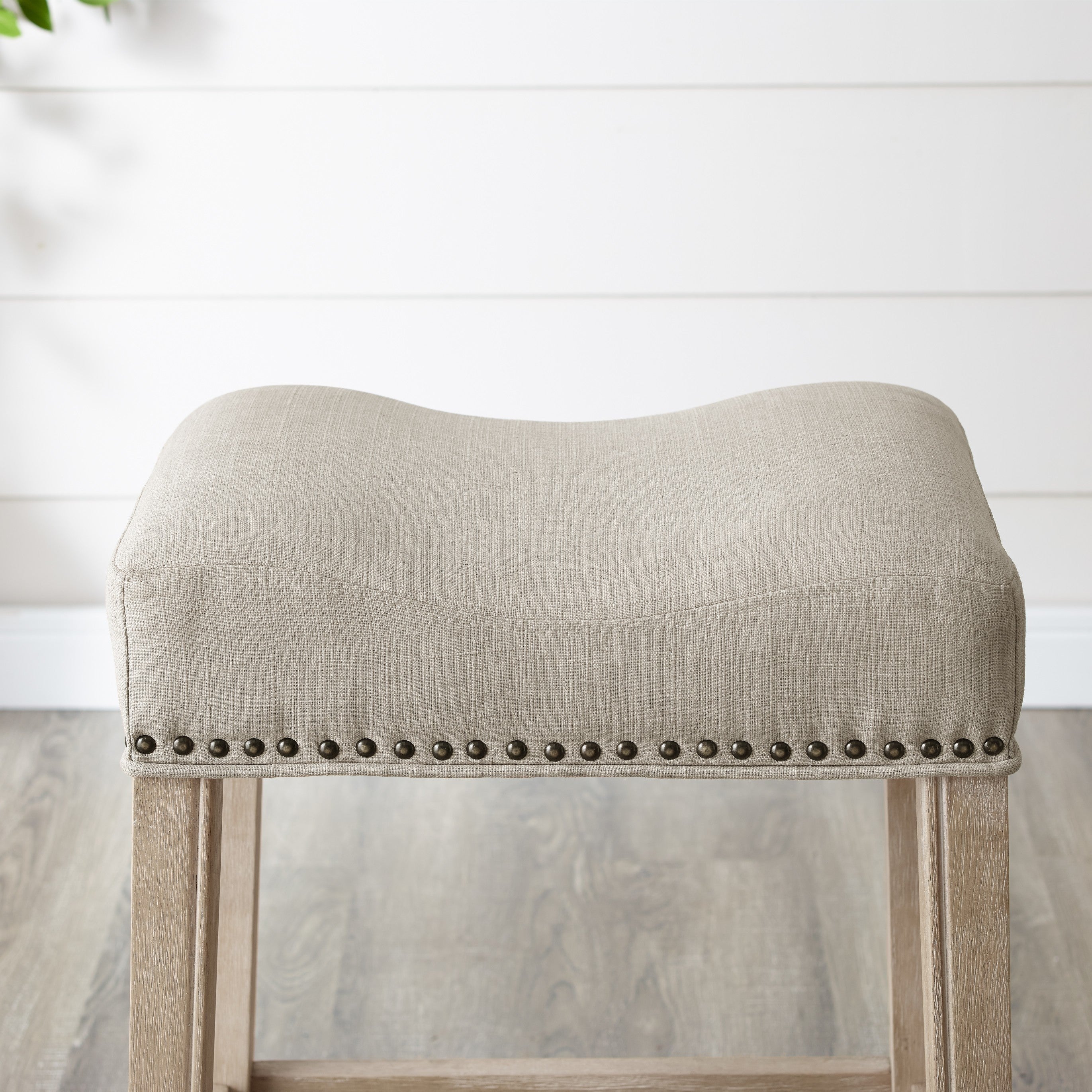 CoCo Upholstered Backless Saddle Seat Counter Stools 24 Inch Height Set of 2, Tan Fabric Bar Stools for Kitchen Island, Breakfast Nook & Home Decor