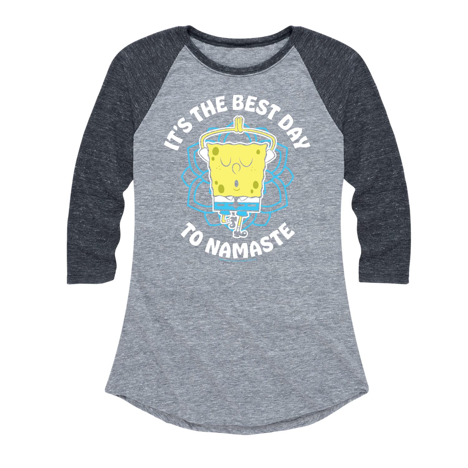 Spongebob Squarepants 'The Best Day to Namaste' Women's Raglan Graphic T-Shirt | Soft Cotton Blend Tee | Funny Cartoon Yoga Inspired Top for Women | Perfect for Casual Wear, Yoga Classes & Beach Outings