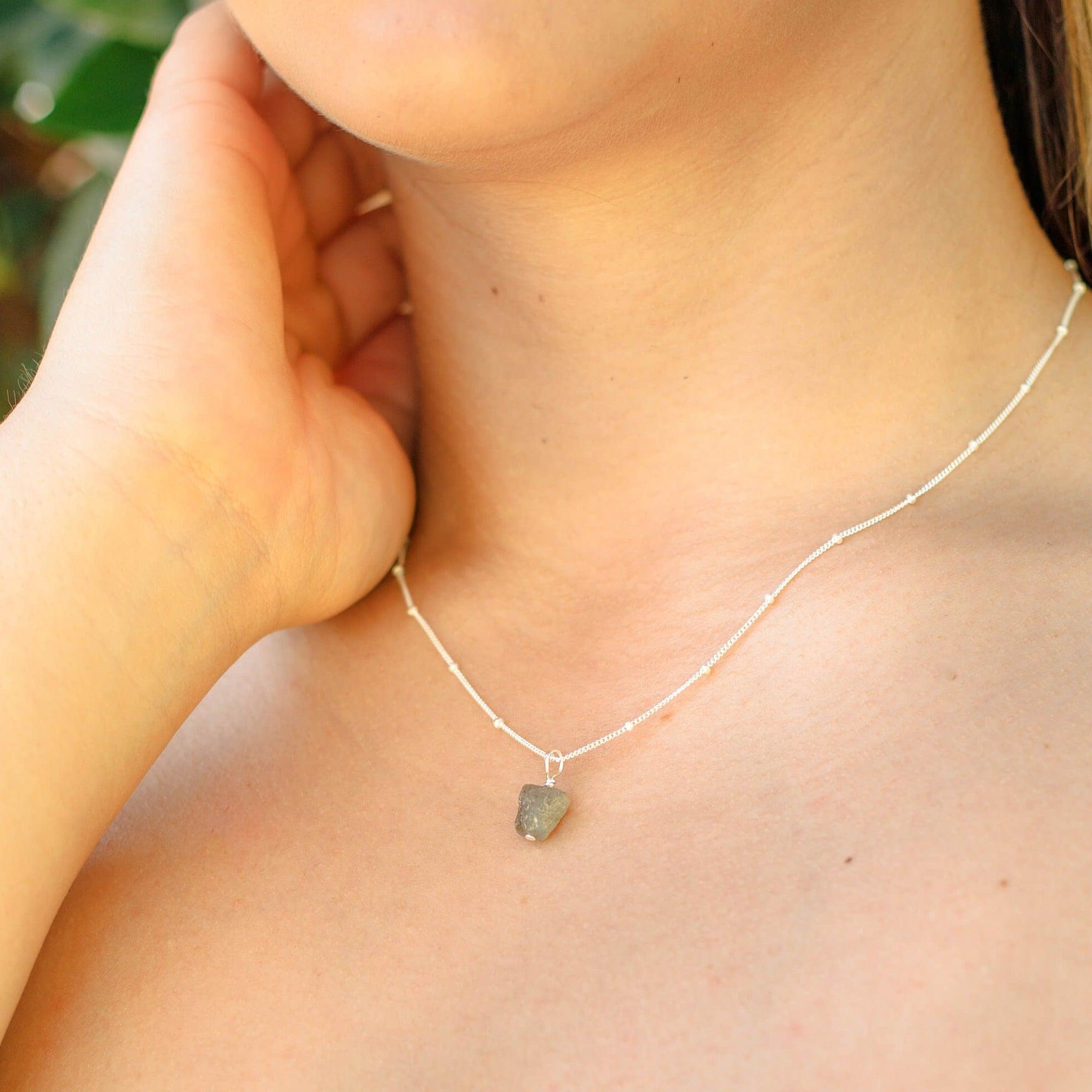 Natural Tiny Raw Labradorite Pendant Necklace - Handmade Gemstone Jewelry for Women - Perfect for Boho Style, Spiritual Healing & Everyday Wear