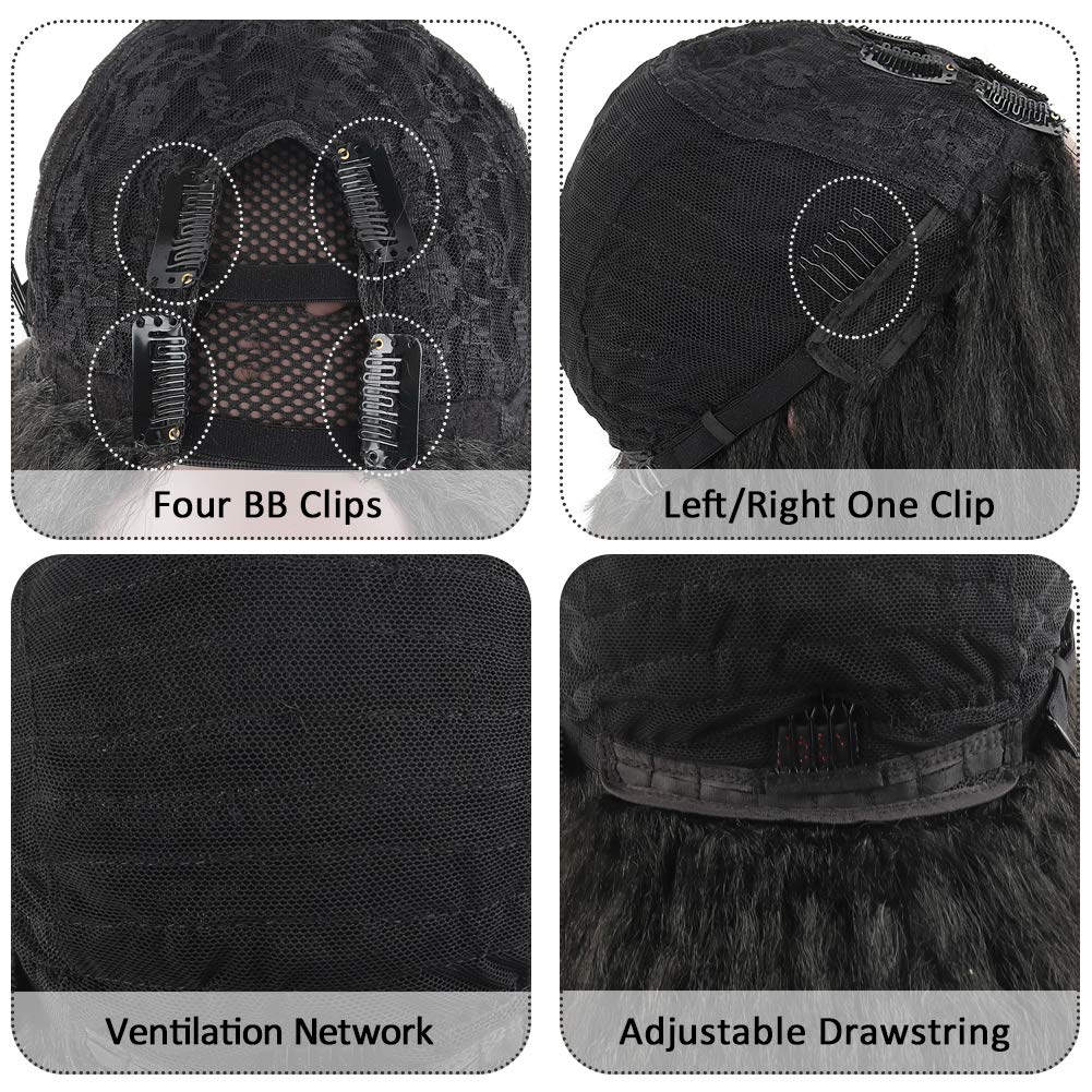 16 Inch Yaki U Part Wig for Black Women - Kinky Straight Synthetic Hair with 150 Density, Natural 4C Texture | Perfect for Daily Wear, Protective Styling & Special Occasions