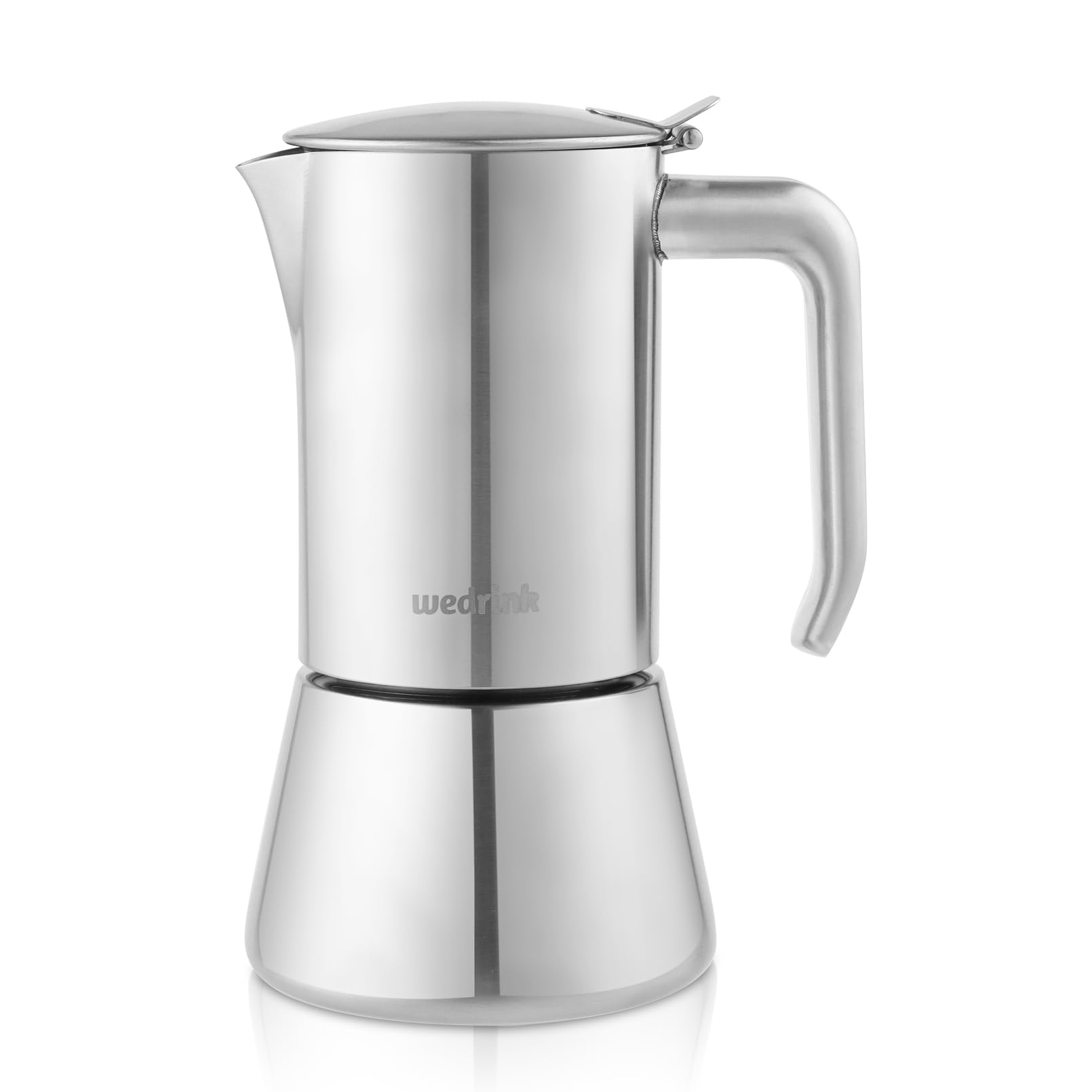 Wedrink Stovetop Espresso Maker - 4 Cup (6.5 oz) Stainless Steel Moka Pot for Greca Coffee - Works on Induction, Electric & Gas Stoves - Perfect for Home Brewing, Camping & Office Use