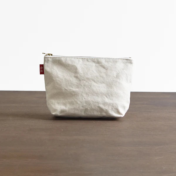 Kurashiki Hampu Canvas Boat Shaped Pouch - Large Size (L) in Ecru | Japanese Style Canvas Bag for Travel, Cosmetics & Everyday Use