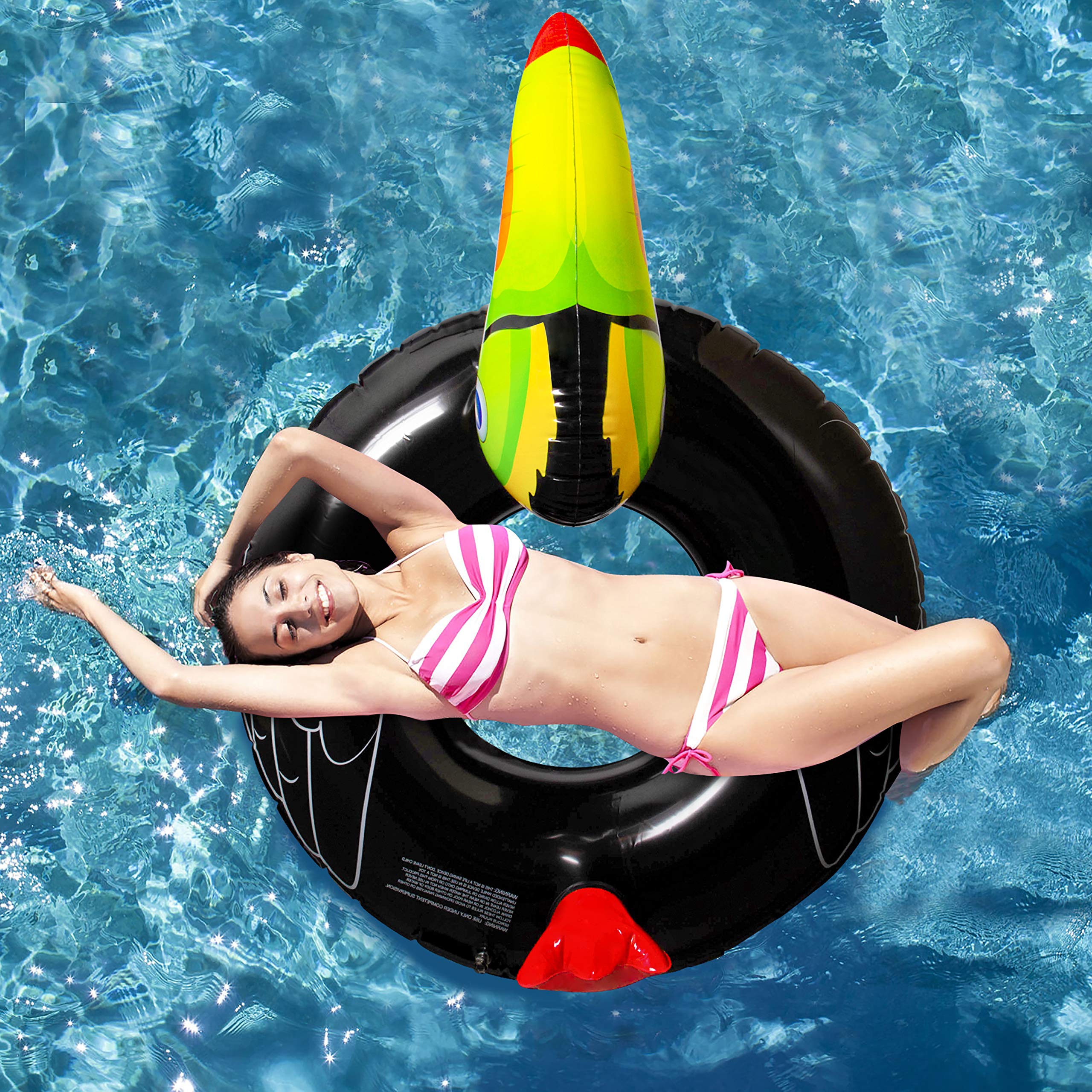 Geefuun Tropical Toucan Inflatable Pool Float - Hawaiian Luau Themed Ride-On Swimming Ring for Kids & Adults | Perfect for Beach Parties, Pool Relaxation & Summer Water Fun