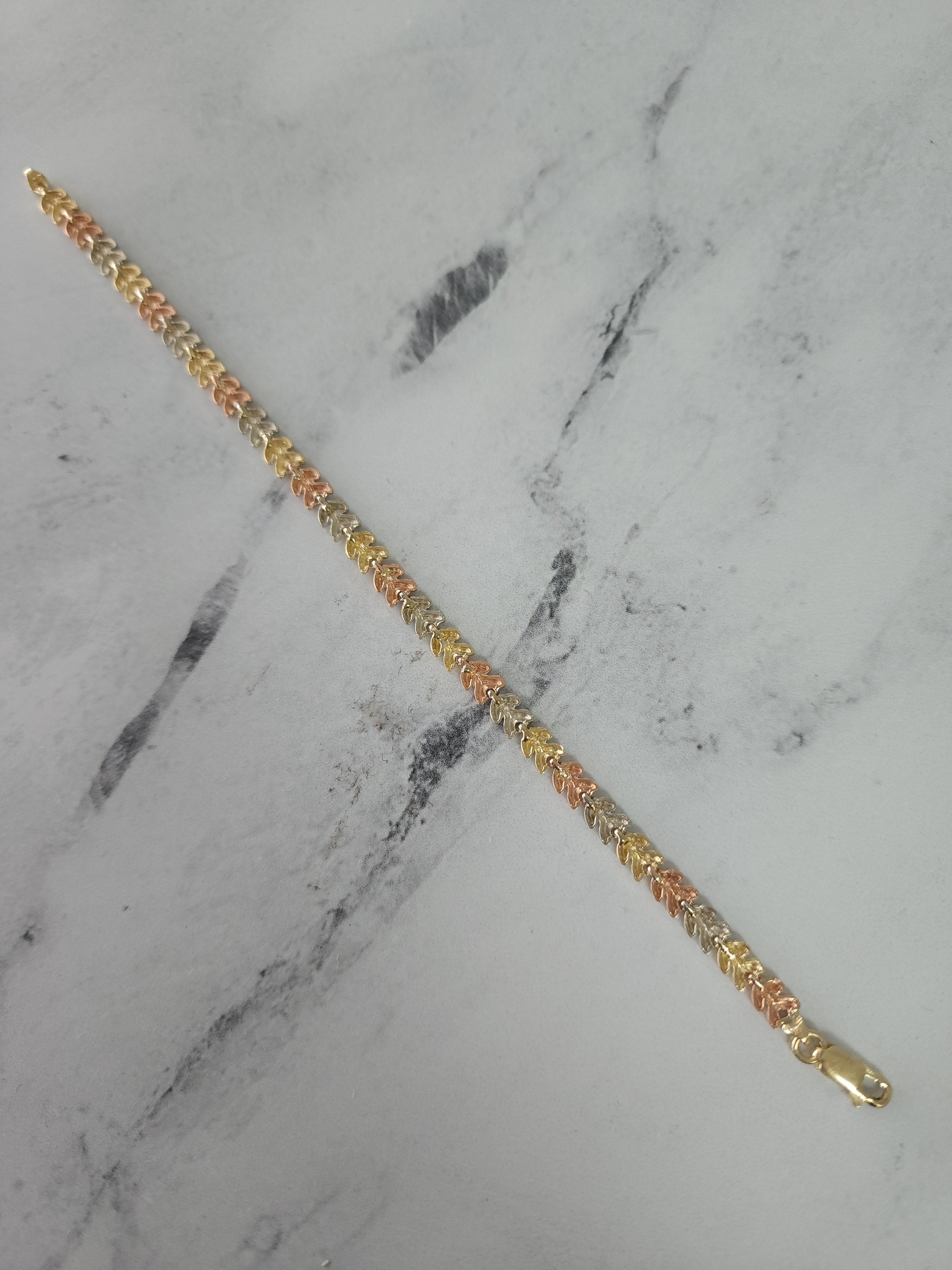 Elegant Yellow, White & Rose Gold Leaf Design Bracelet with Diamond Cuts - Perfect for Weddings, Anniversaries & Special Occasions