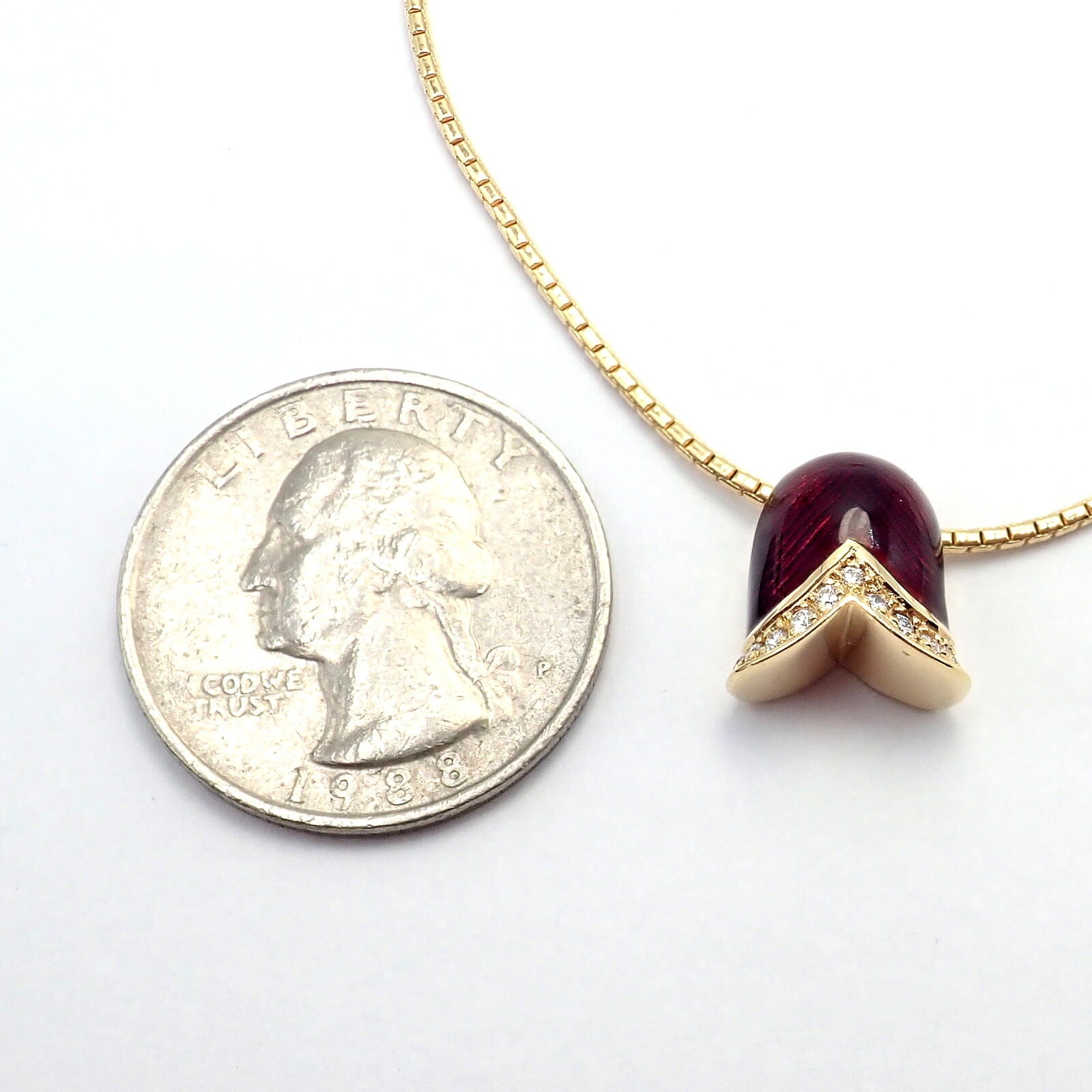 Authentic Faberge Diamond Tulip Red Enamel Pendant Necklace - Elegant Jewelry Gift for Women, Perfect for Valentine's Day, Anniversary & Special Occasions