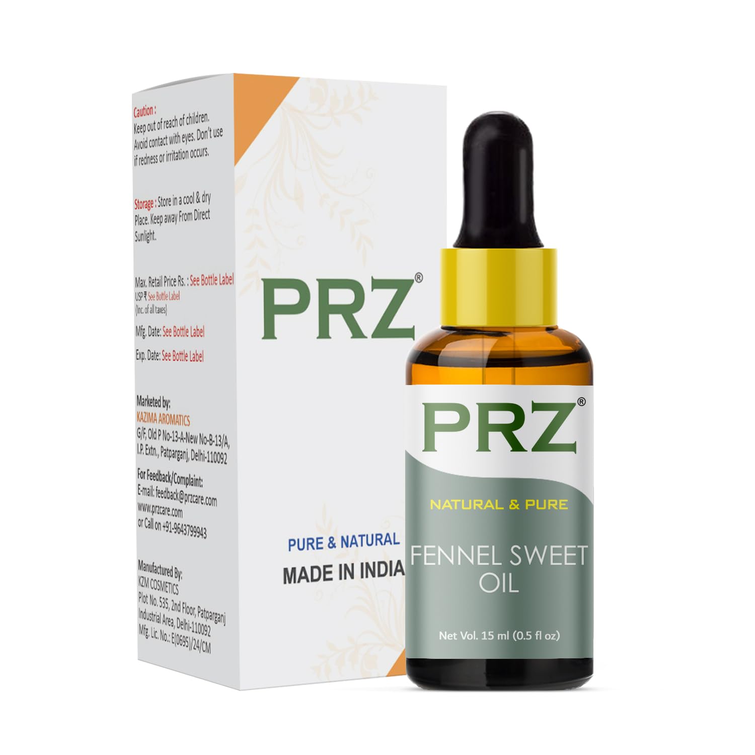 PRZ Fennel Sweet Essential Oil - 100% Pure Natural Therapeutic Grade Aromatherapy Oil for Skin Care, Hair Growth & Relaxation - 15ml Bottle for Diffusers, Massage & DIY Beauty Products