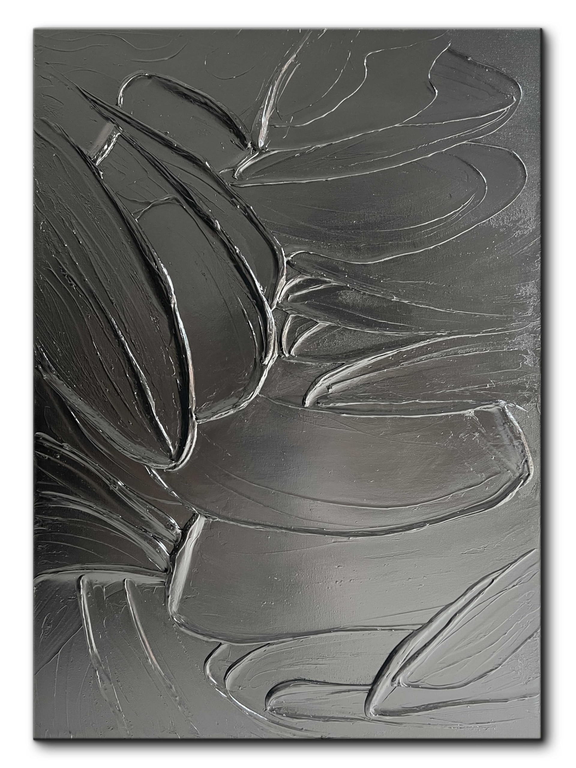 Hand-Painted Thick Texture Black Canvas Wall Art - Modern Minimalist Abstract Oil Painting for Home & Office Decor (28x40 Inches) - Perfect for Living Room, Bedroom or Gallery Wall Display