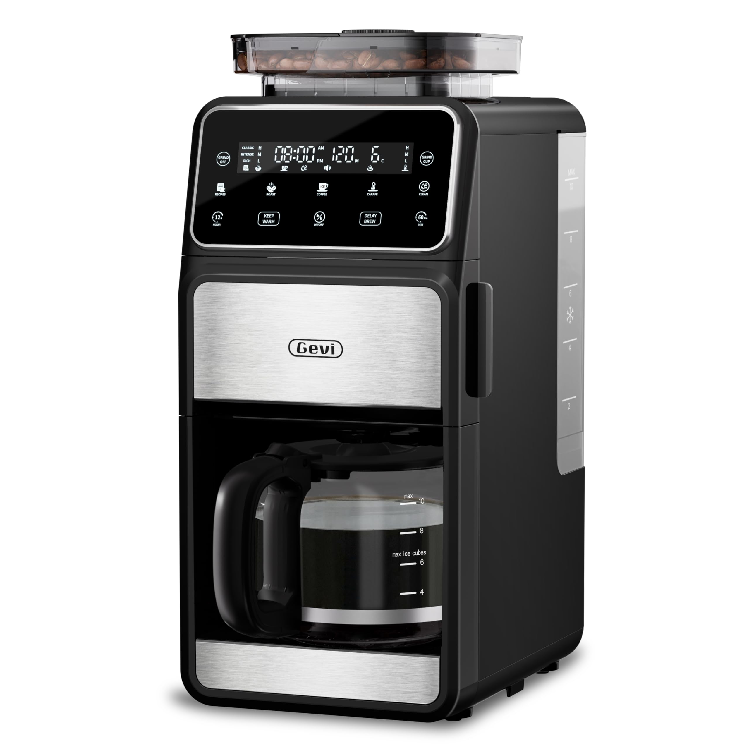Gevi 10 Cup Drip Coffee Maker with Built-in Grinder - Programmable Burr Grind & Brew Coffee Machine with Touch Screen, 4-Hour Keep Warm Plate & Permanent Filter - Perfect for Home, Office or Restaurant Use