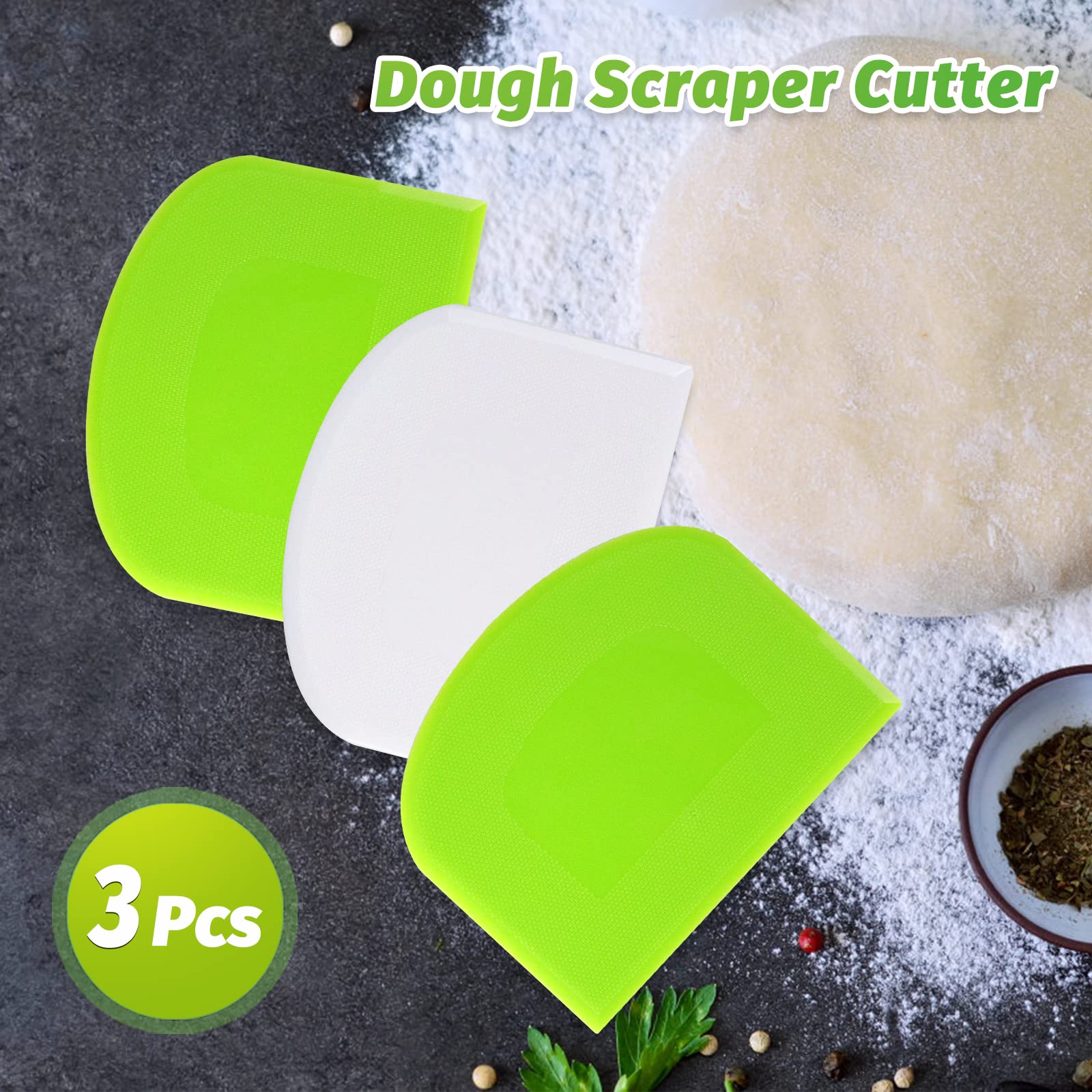 Redamancy 3-Piece Tarot Dough Scraper Set - Stainless Steel Dough Cutter & Pastry Tool for Baking, Pizza, Bread, Cakes - Perfect for Home Bakers & Professional Kitchens