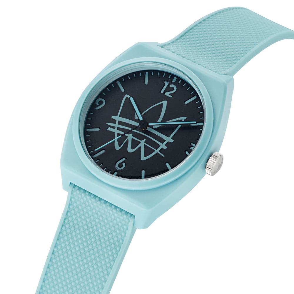 Adidas Analog Unisex Watch - Black Dial & Sky Blue Resin Strap (Model AOST22563) | Perfect for Casual Wear, Sports & Everyday Use