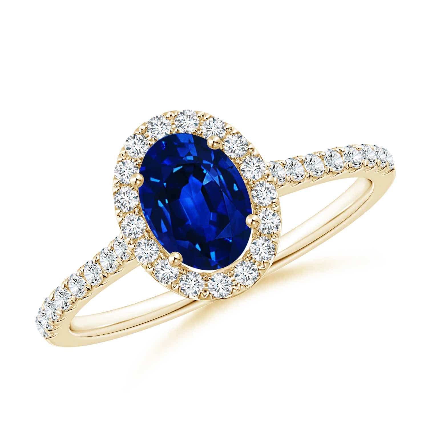 7x5mm Blue Sapphire Oval Halo Ring with Diamond Accents - Elegant Engagement & Wedding Jewelry for Women, Perfect for Proposals, Anniversaries & Special Occasions