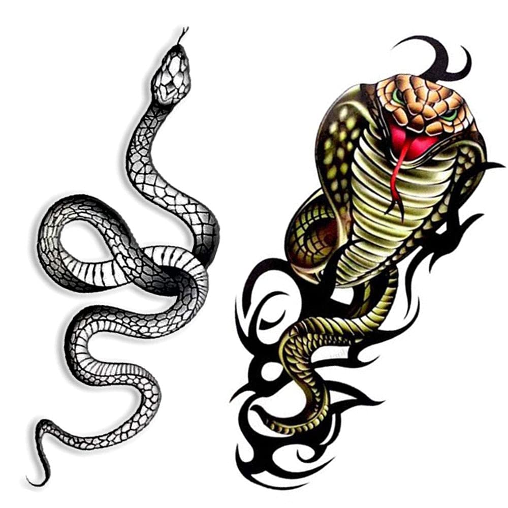 Cobra Snake Animal Temporary Tattoo for Men & Women - Waterproof Fake Body Art for Parties, Halloween & Cosplay