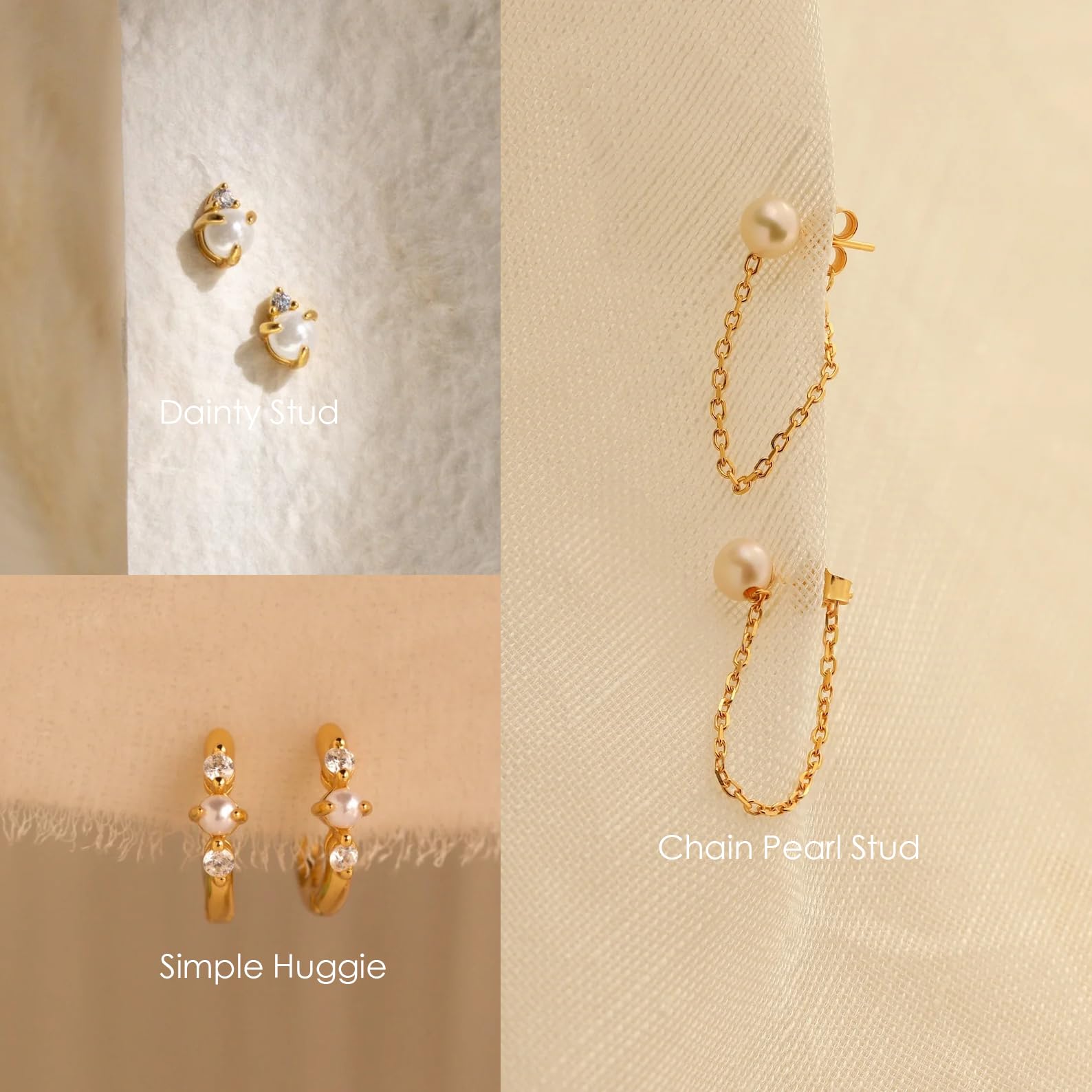 14K Gold Hoop Earrings for Women - Trendy Pearl Huggie Earrings, Dainty Small Hoops, Hypoallergenic Stud Earrings | Perfect Gift for Her, Everyday Wear & Special Occasions