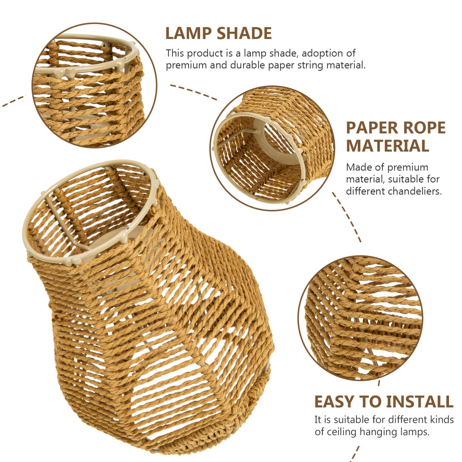 Rattan Pendant Lamp Shade - Natural Wicker Replacement Shade for Hanging Chandeliers - 6.5
