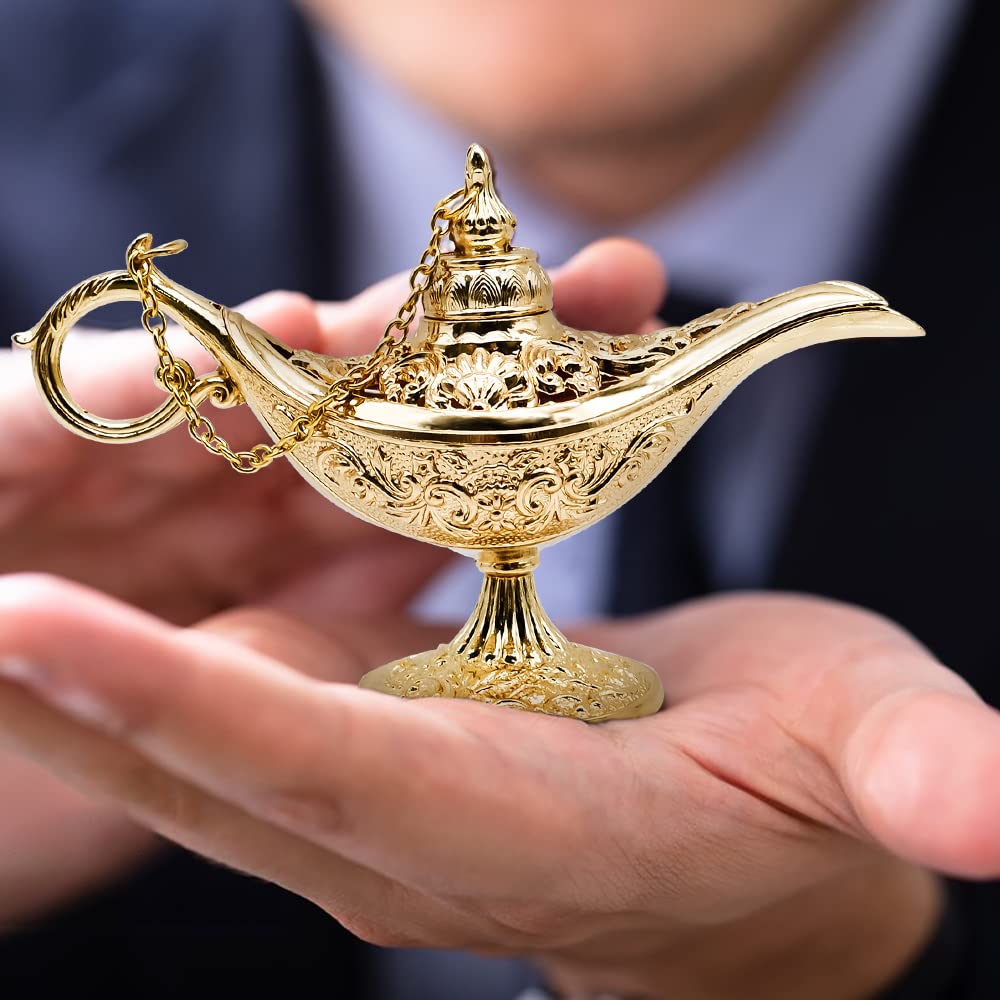 Aladdin Genie Magic Lamp - Handcrafted Metal Carved Wishing Light Pot Decor for Home & Office | Perfect for Arabian Nights Theme Parties, Disney Decor, and Unique Gift Ideas