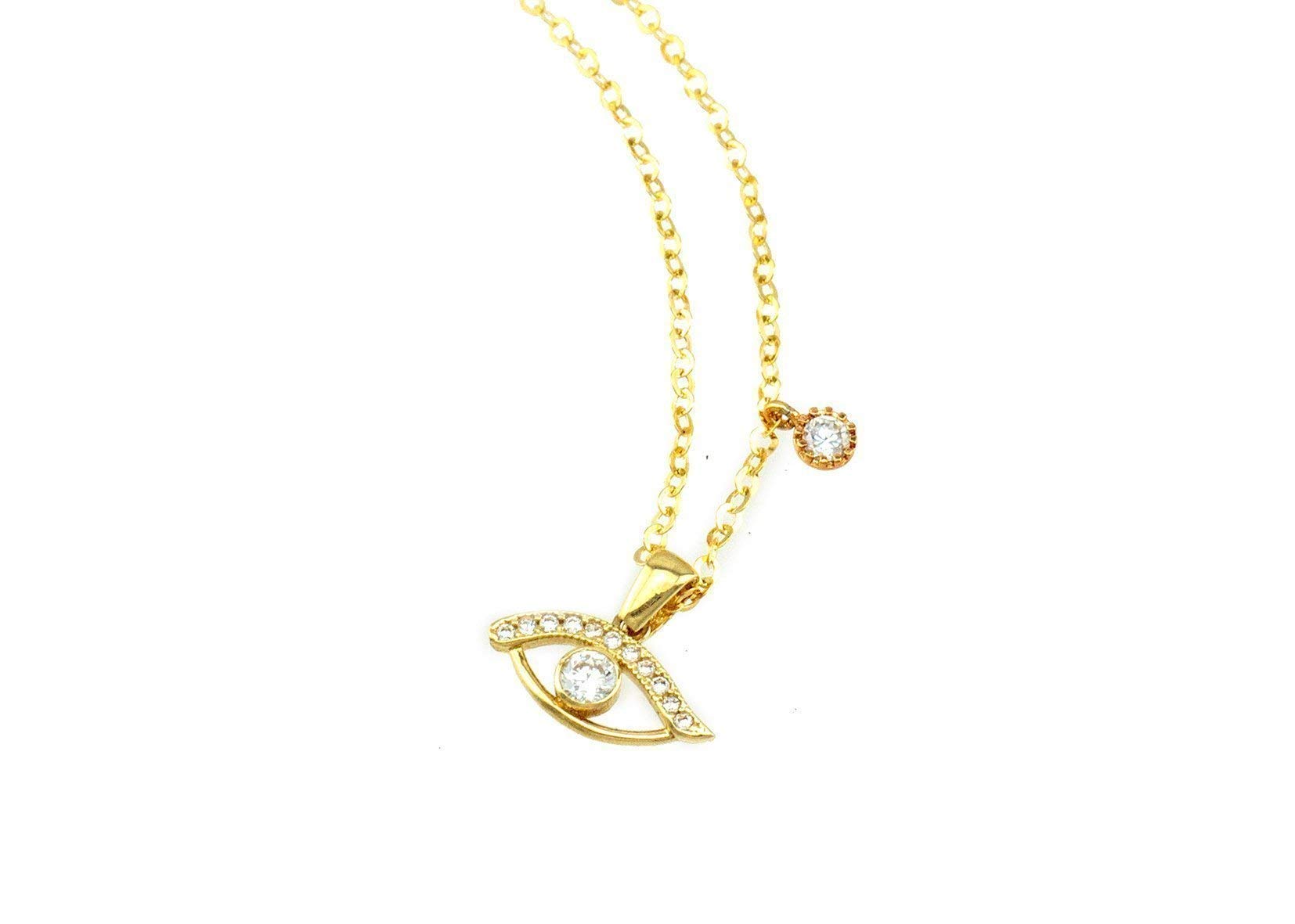 22K Gold Plated Greek Evil Eye Pendant Necklace with CZ Stone - Protection Symbol Against Evil Eye - His & Hers Holiday Gift Jewelry Made in Israel - Perfect for Spiritual Protection, Anniversary Gifts & Fashion Accessories