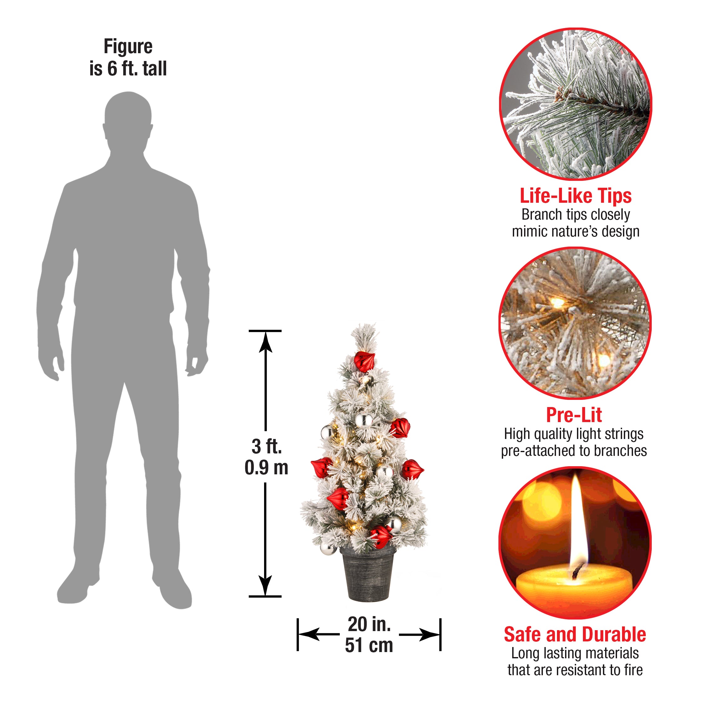 3 ft. Pre-Lit Snowy Bristle Pine Christmas Tree with Warm White LED Lights - Perfect for Holiday Home Decor, Office & Winter Party Decoration
