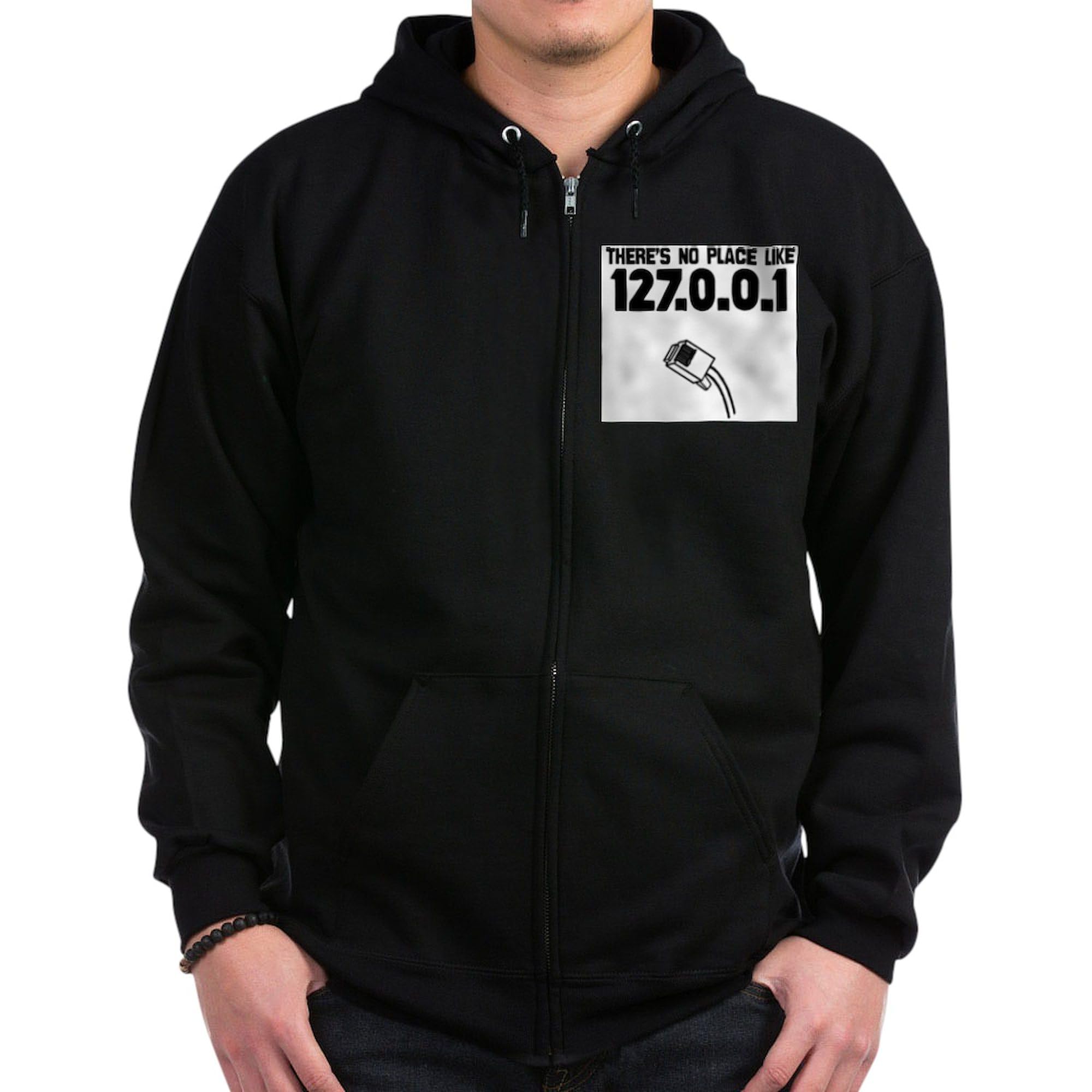 127.0.0.1 Zip Hoodie for Men - Dark Zip-Up Hooded Sweatshirt | Computer Programmer & Tech Enthusiast Gift | Casual Coding & Gaming Wear