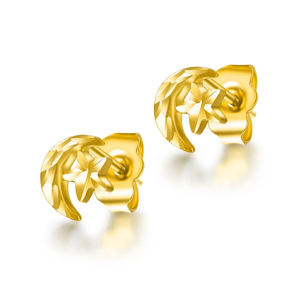 18K Solid Gold Ball Earrings for Women - Real Gold Push Back Stud Earrings with Italian Beads - Tiny Cute Gift for Girls - Certified Pure Gold Jewelry - Perfect for Weddings, Bridal Gifts & Everyday Elegance