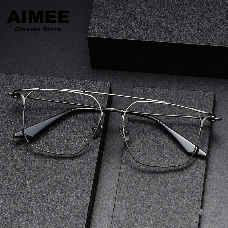 Aimee Unisex Full Rim Square Double Bridge Titanium Eyeglasses 81000 - Lightweight Durable Frame for Reading, Work & Everyday Use
