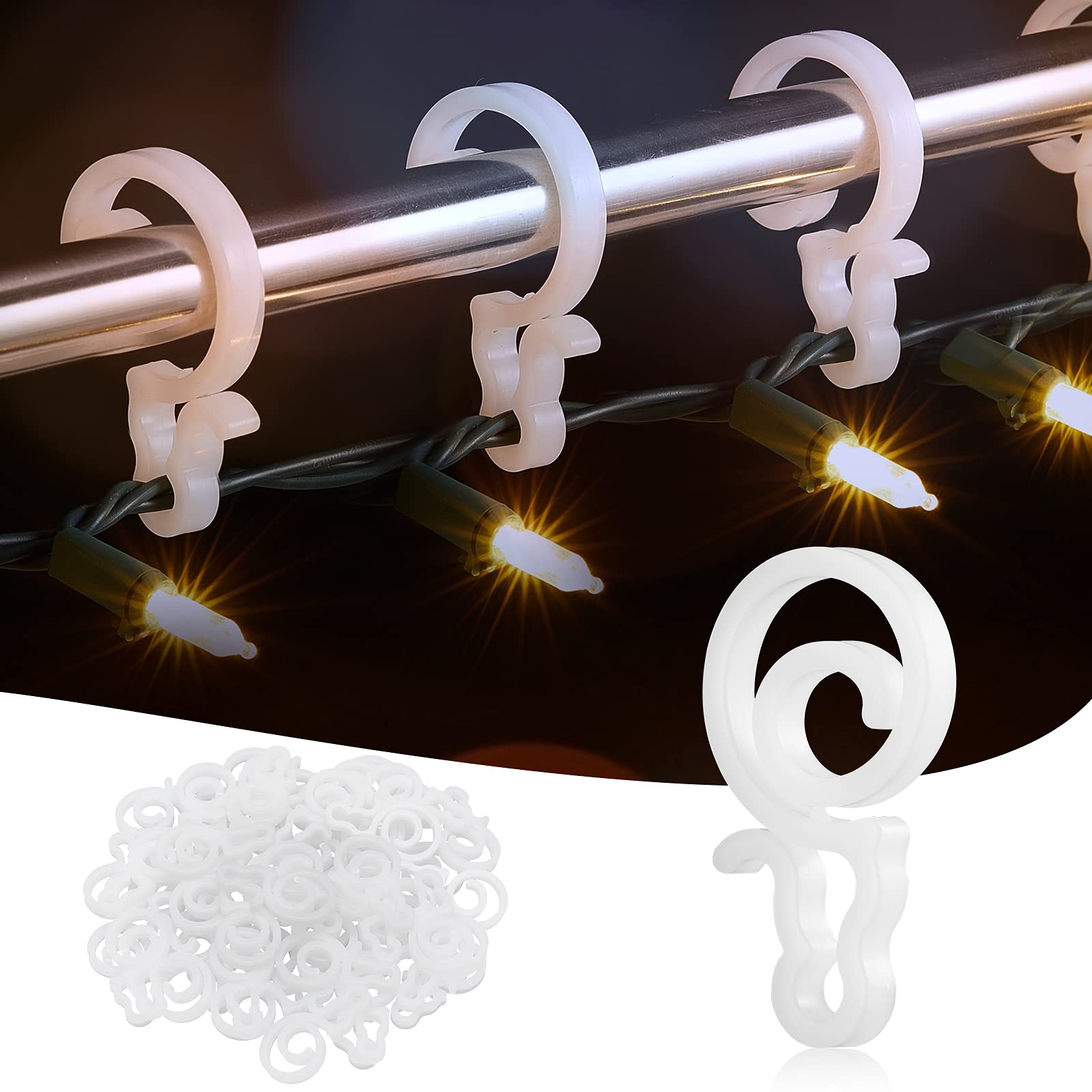 100-Pack Christmas Light Clips - Mini Plastic Gutter Hooks for Outdoor Holiday Decorations - Universal Light Clips for Shingles, Gutters, Eaves & Fences - Compatible with Mini, C6, C7, C9 & Icicle String Lights - Perfect for Roof, Porch, Yard & Christmas Tree Decoration