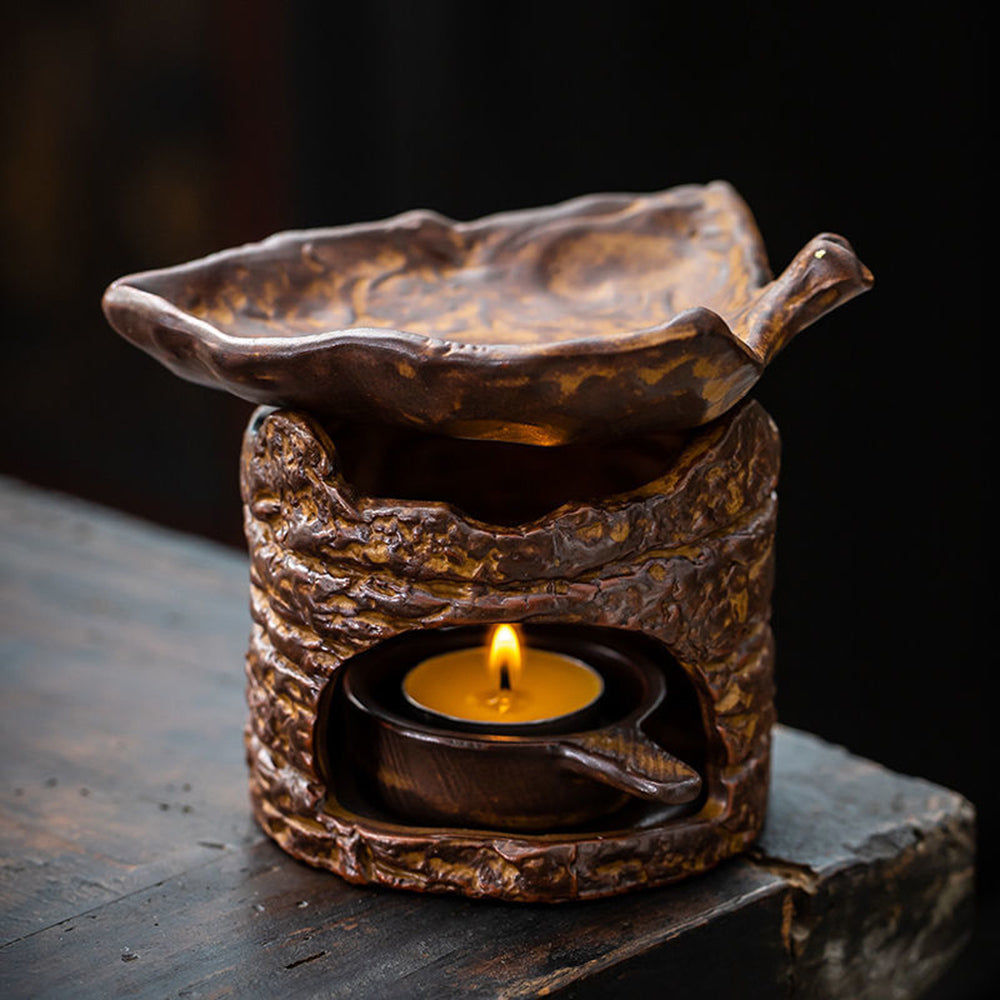 Natural Wood Stump Tea Leaf Wax Warmer - Aromatherapy Candle Melter for Home Decor, Relaxation & Gifts