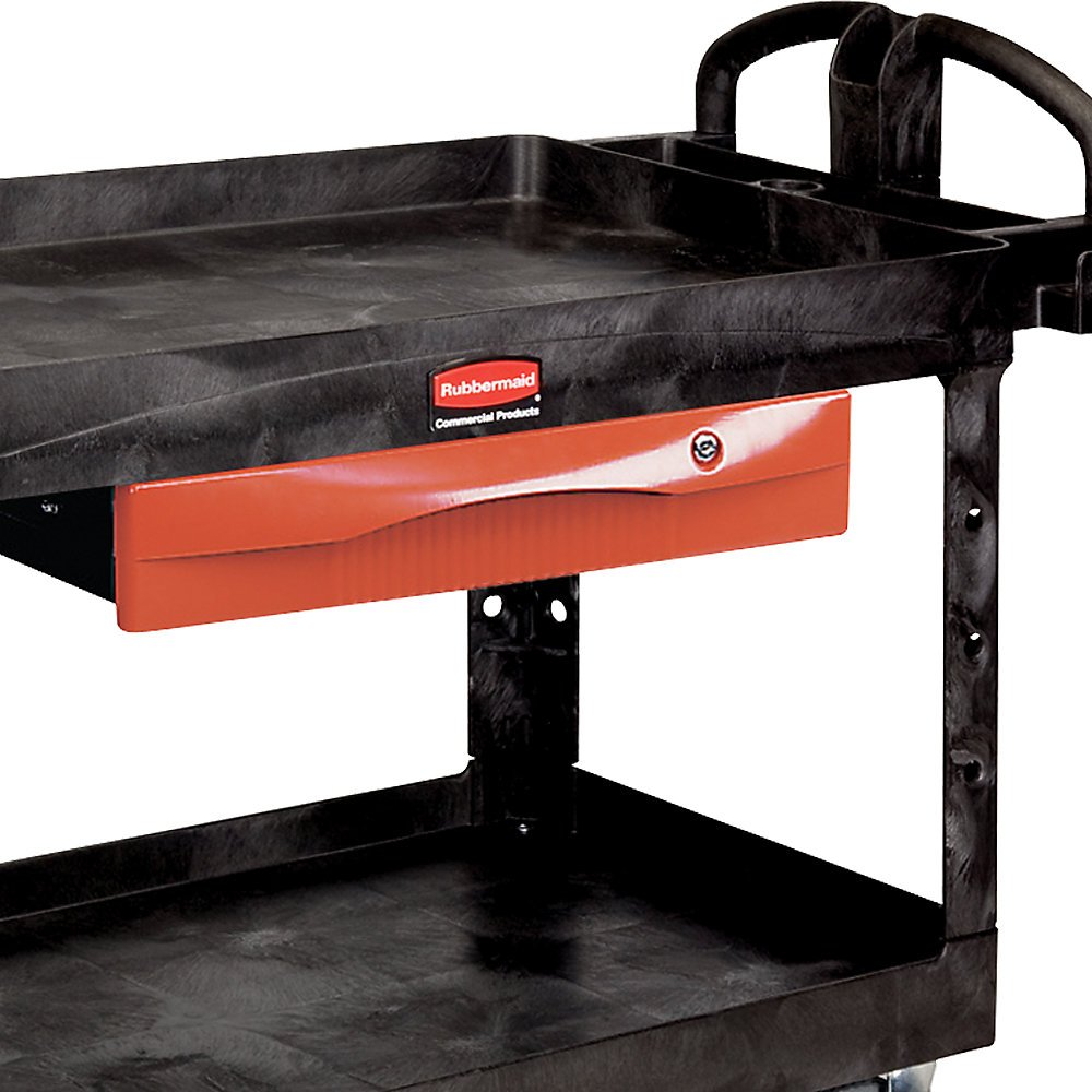 Rubbermaid Commercial Locking Rolling Utility Cart with Secure Drawer - Chrome Steel Tool Storage Cart for Workshop, Garage & Office Organization