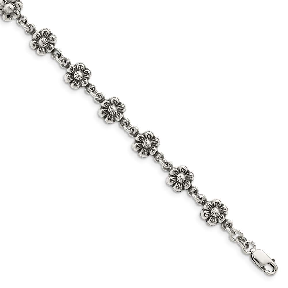 925 Sterling Silver Flower Charm Bracelet for Women - Adjustable 7