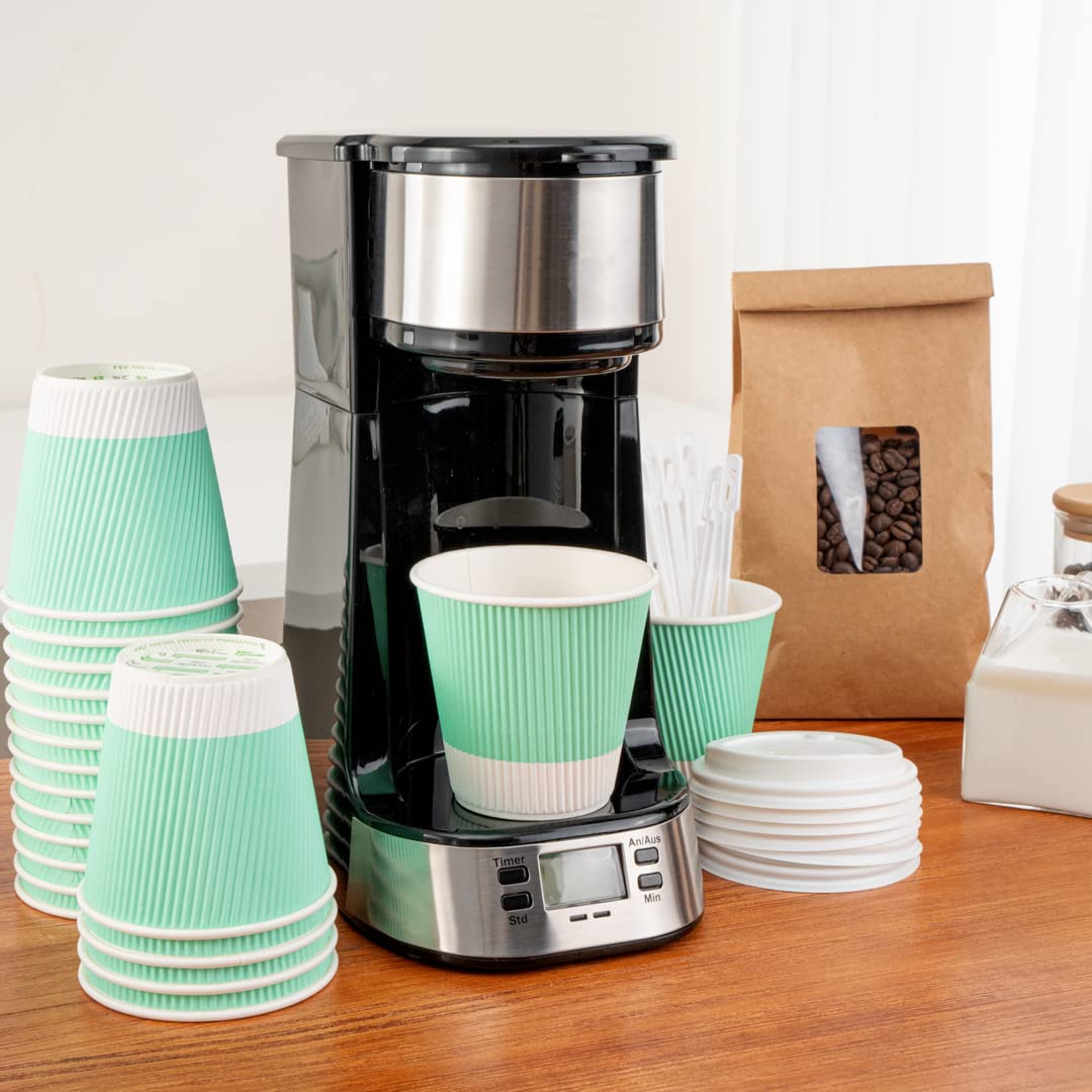 8oz Insulated Coffee Cups with Lids - 400 Pack Leakproof Ripple Wall Hot Cups | Eco-Friendly Disposable Paper Cups for Coffee, Tea, Hot Cocoa & Lattes | Perfect for Cafes, Offices & Home Use