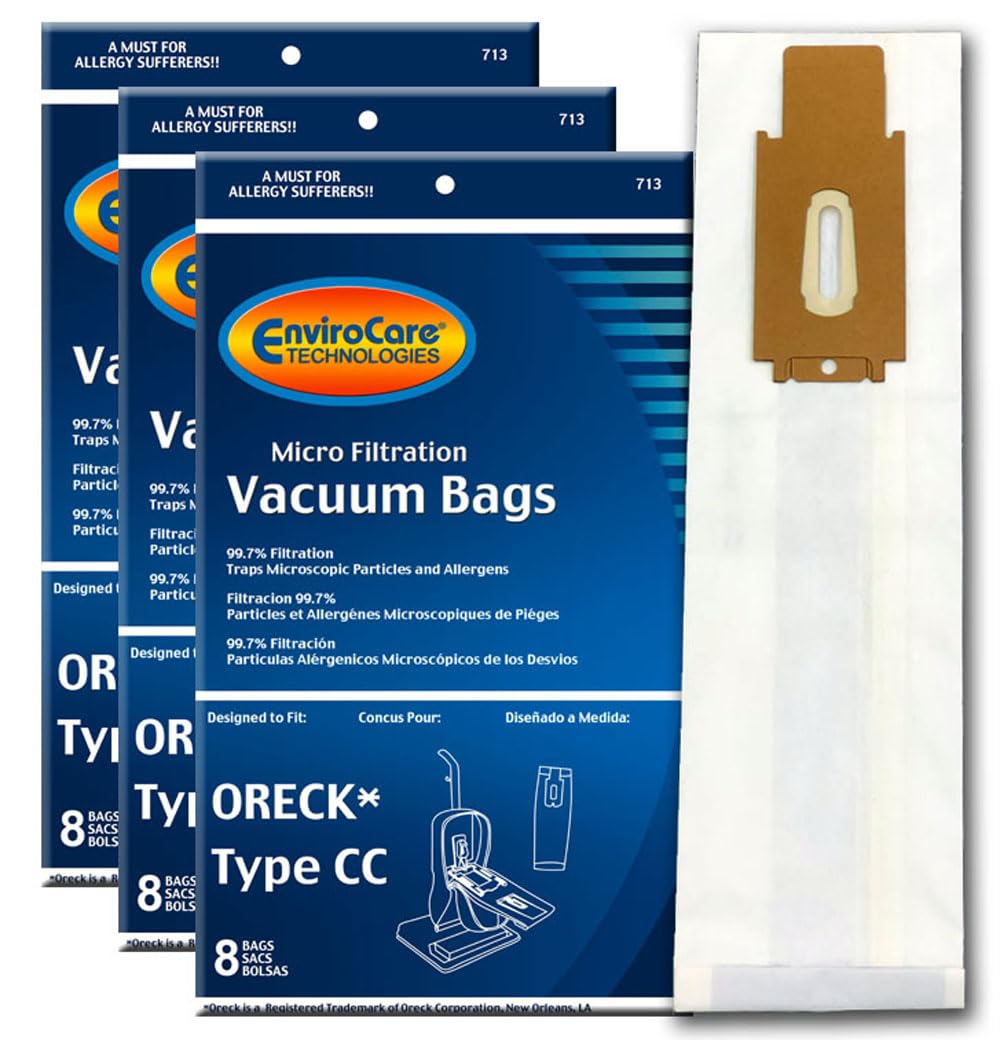 EnviroCare Premium HEPA Micro Filtration Vacuum Bags (24 Pack) - Compatible with Oreck XL7/XL21/2000/3000/4000/8000/9000 Series & Hoover ONEPWR Uprights - Allergen Reduction for Pet Hair, Dust Mites - Ideal for Homes with Pets & Allergy Sufferers