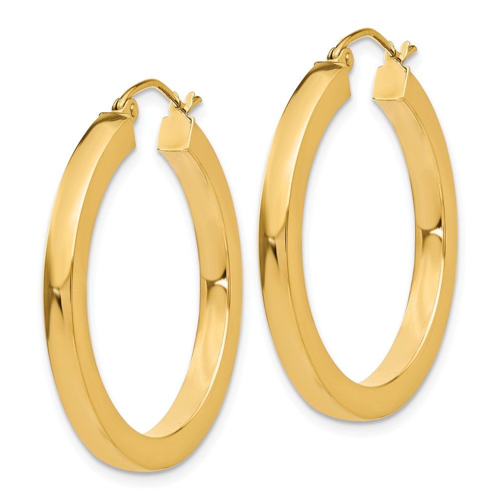 14K Yellow Gold 3mm Polished Square Hoop Earrings for Women - Classic Minimalist Jewelry for Everyday Wear, Gift Giving & Special Occasions