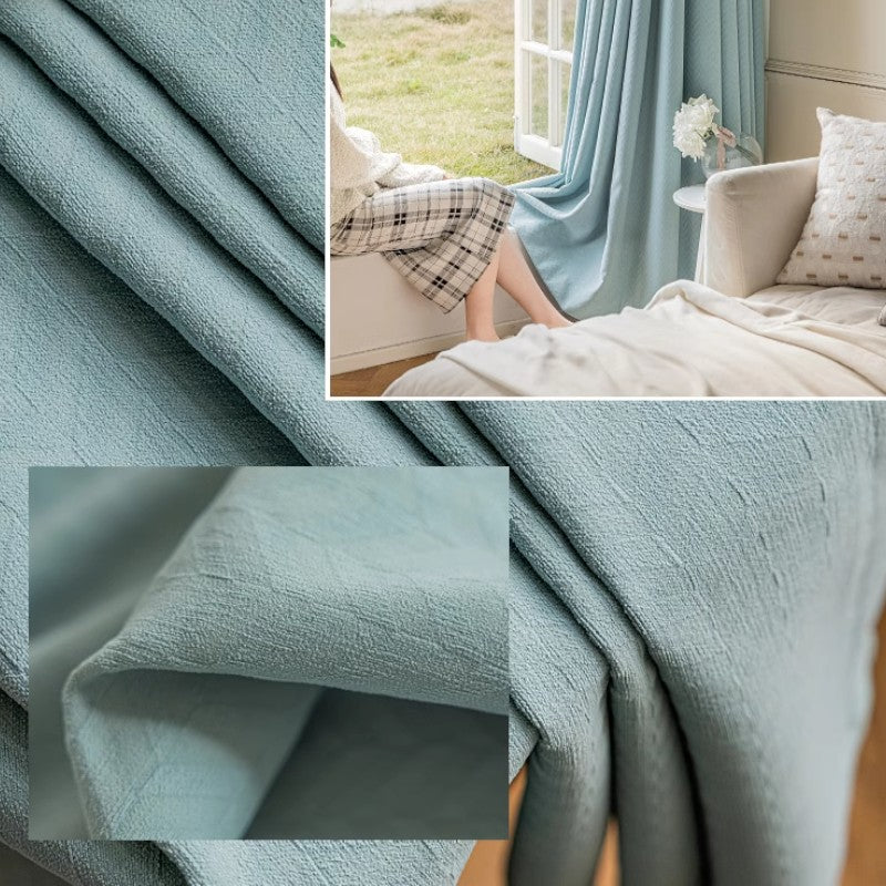 Priscilla Sky Blue Chenille Jacquard Blackout Thermal Curtains - Energy Efficient, Noise Reducing, Custom Size for Living Room & Bedroom